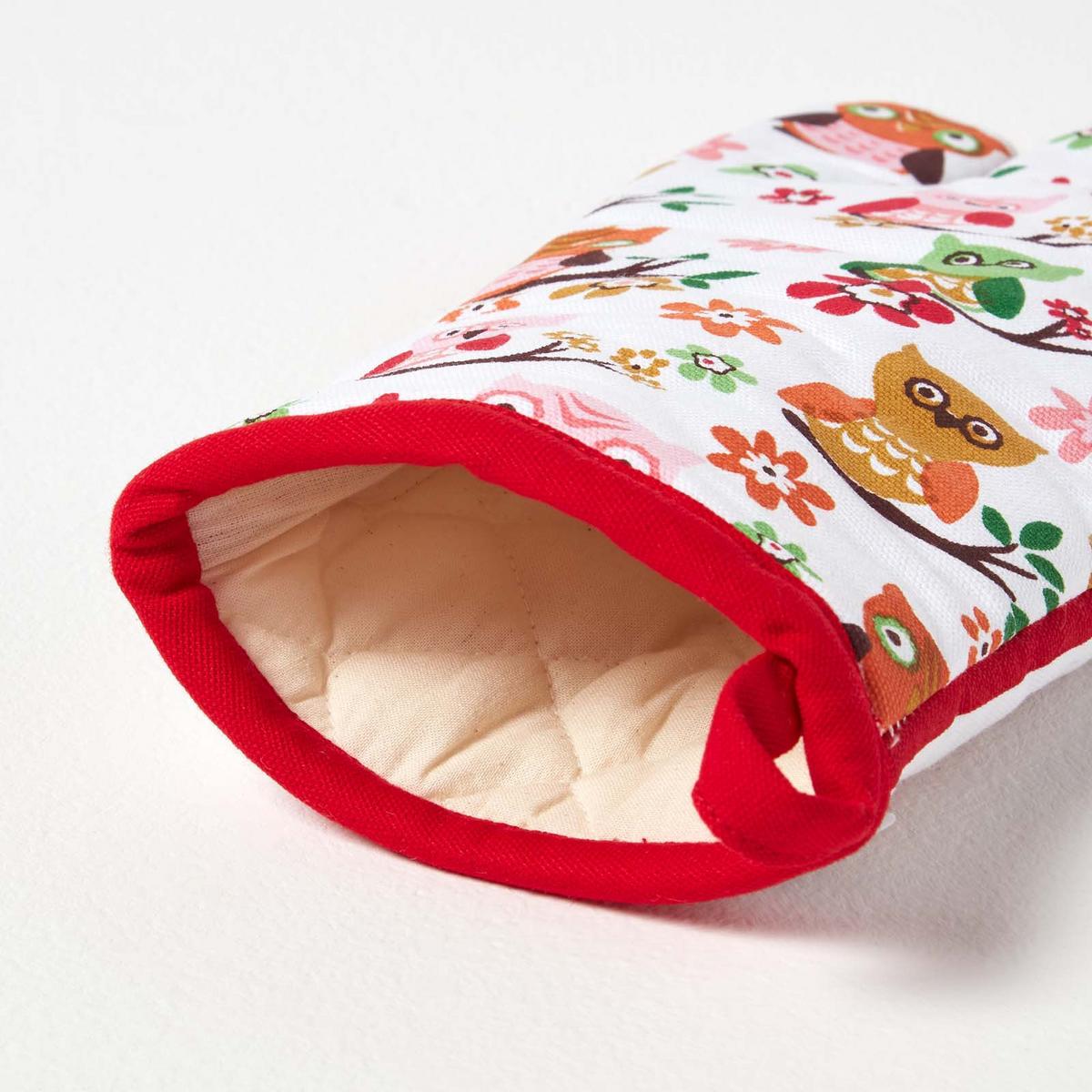 OFENHANDSCHUH Eulen 18/32 cm, Baumwolle wattiert - Rot, Textil (18/32cm) - Homescapes