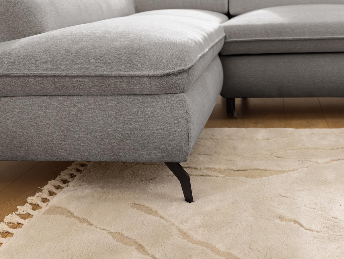 ECKSOFA mit Schlaffunktion und Bettkasten Bonnie aus Hellgrau Chenille-Stoff mit verstellbaren Kopfstützen und Armlehne - Ottomane links - Hellgrau/Schwarz, Holz/Textil (275/210cm) - S-Style Möbel