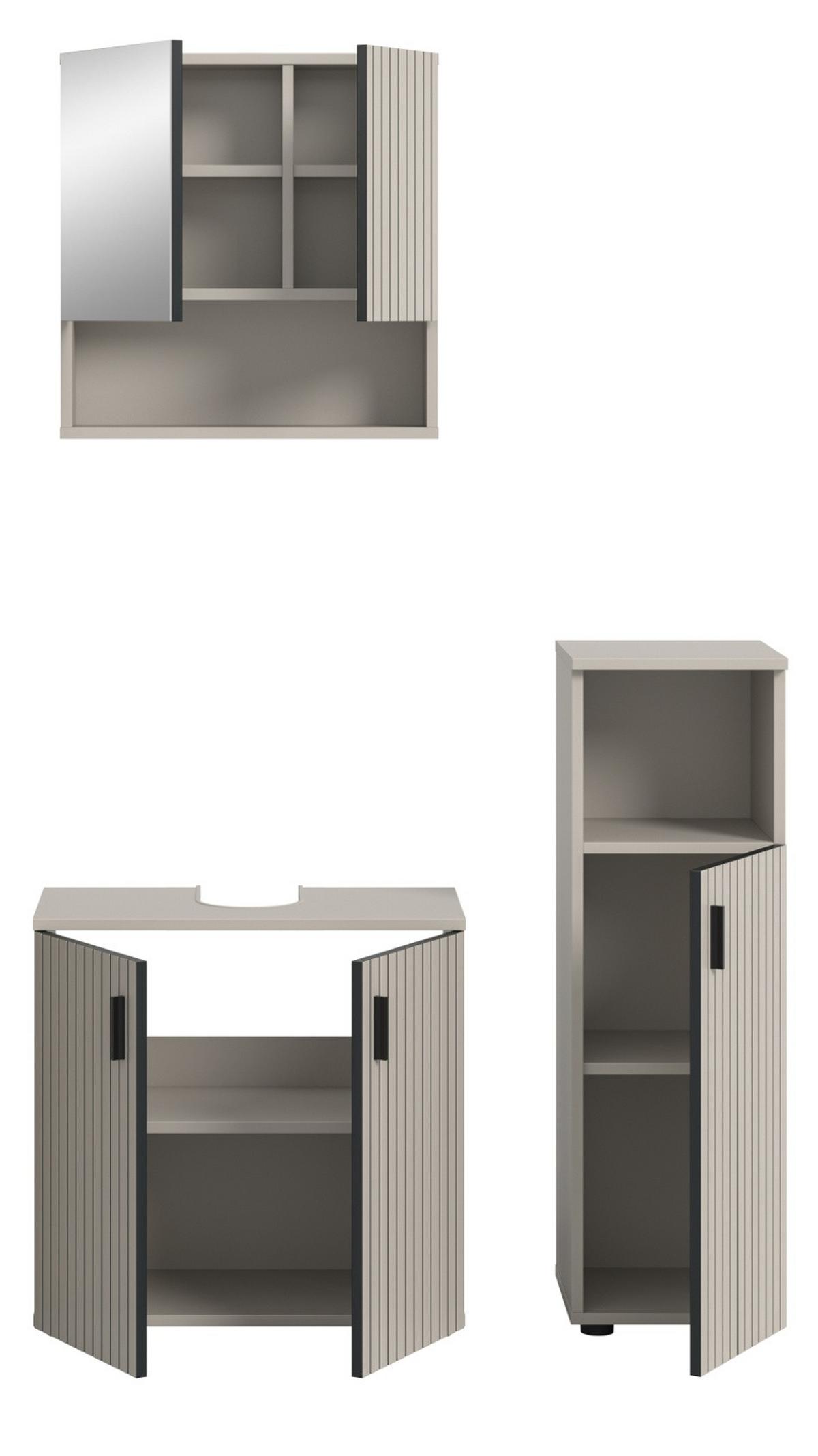 BADMÖBEL-SET Kaschmir 3-teilig 105 cm, Badkombination in modernem Design - Kaschmir/Schwarz, Glas/Holzwerkstoff (105/180/30cm) - Inn.Furn