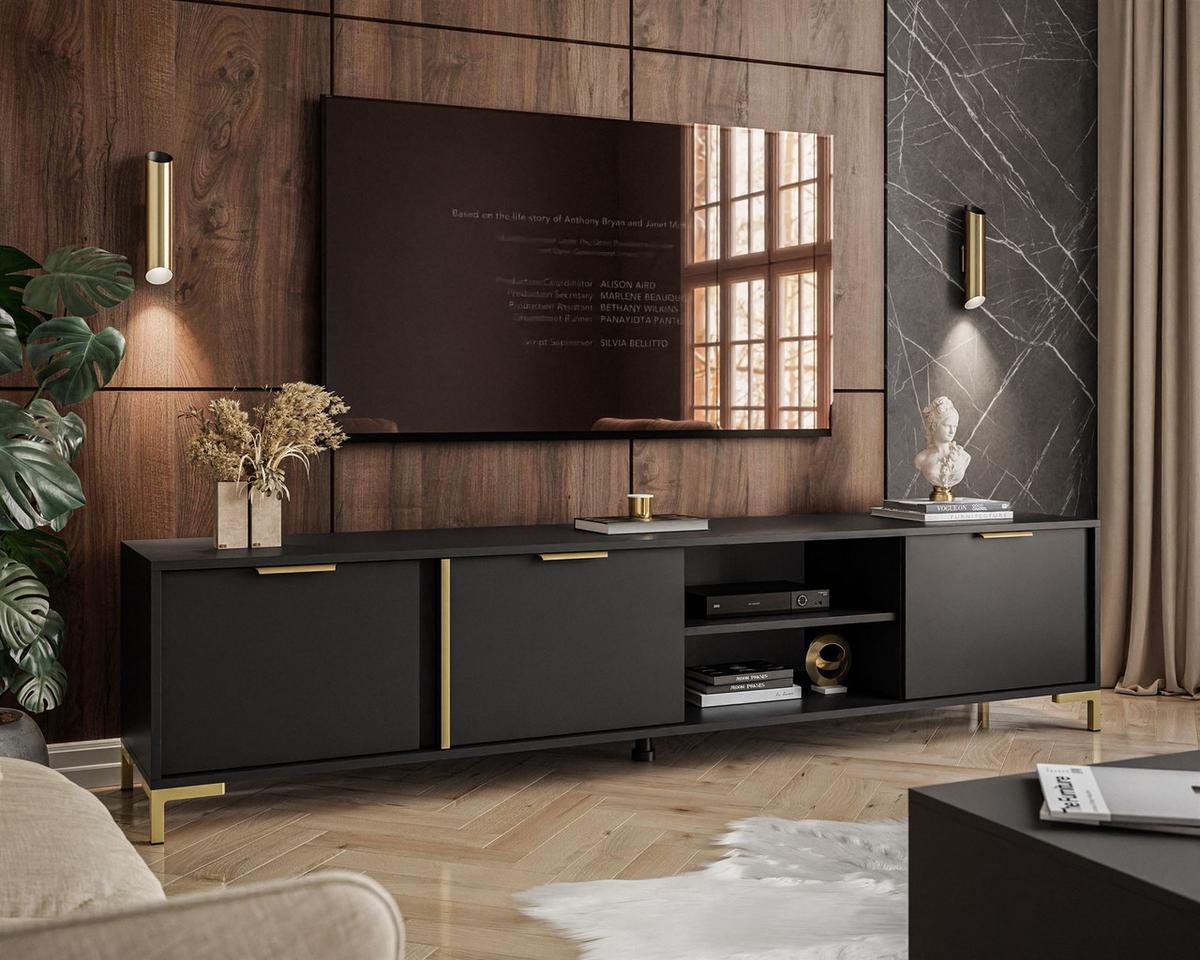 TV Element LARETTO II 203 cm anthrazit - Schwarz, Holzwerkstoff (203/47/40cm) - Lookway