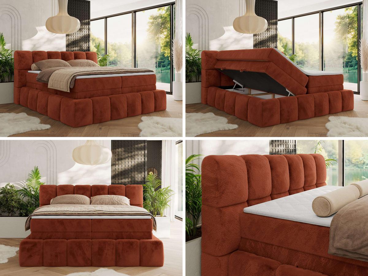 BOXSPRINGBETT NIRA KING 160/200 Orange Plüsch - H4 - Orange, Holz/Textil (160/200cm) - MKS