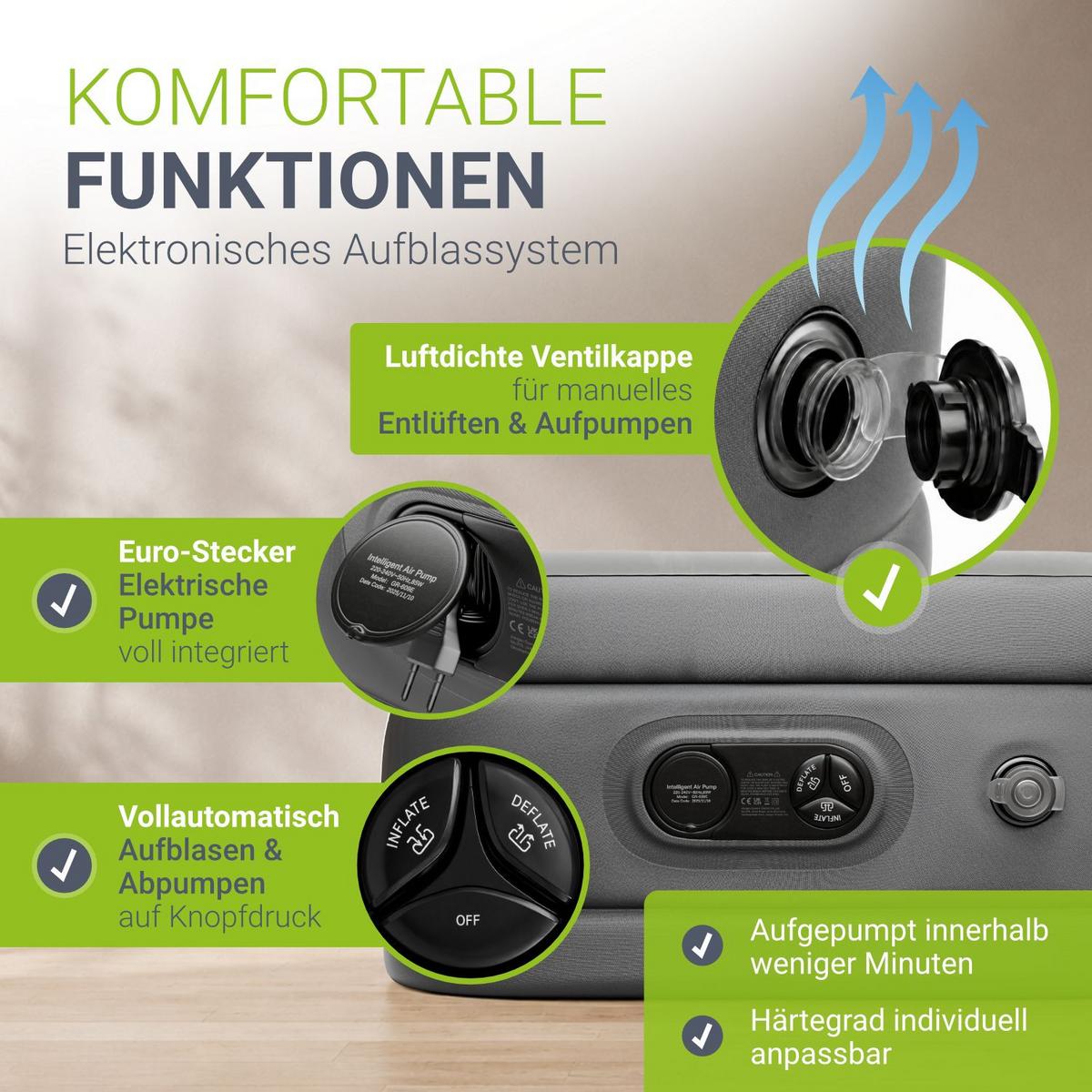 LUFTBETT Sapri M grau / anthrazit inkl. Tragetasche - Grau, Kunststoff (87/185cm) - Juskys