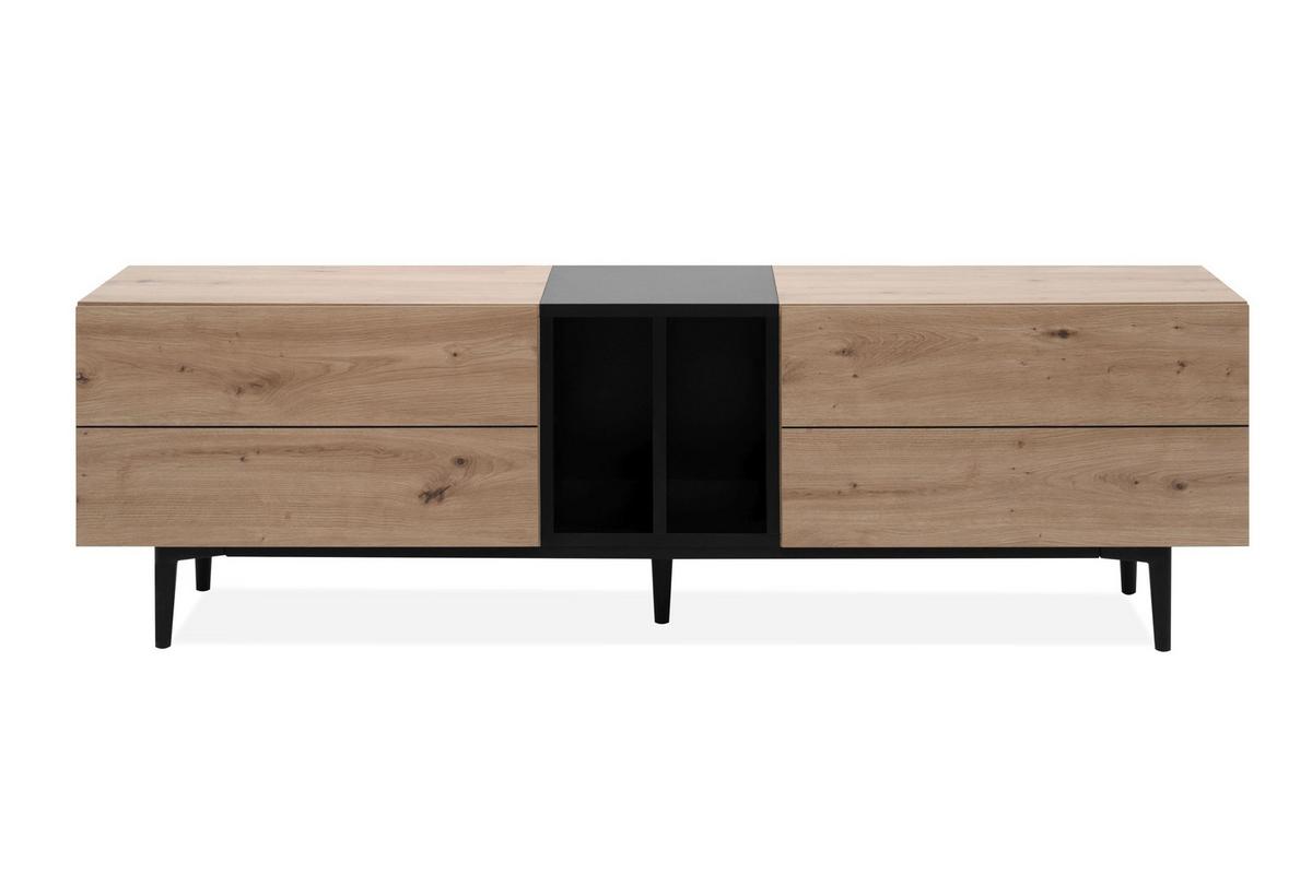 TV-BOARD Nola Artisan Oak Dekor/ schwarz - Schwarz/Braun, Holzwerkstoff/Kunststoff (160/48/37cm) - Finori GmbH