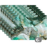 PLATZSETS 6er-Set Gold - Marmor - Grün - Luxus - Marmoroptik - Grau Telleruntersetzer 45x30 cm - Smaragdgrün, Kunststoff (0.3/45/30cm) - MuchoWow