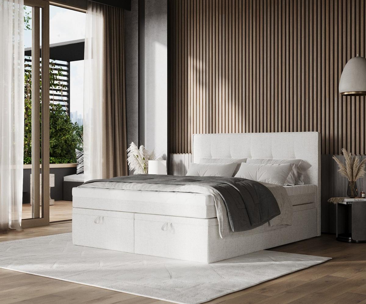 BOXBETT Arivo 160/200 cm Creme im Neve Stoff - Creme/Schwarz, Holz/Holzwerkstoff (160/200cm) - AltaBeds