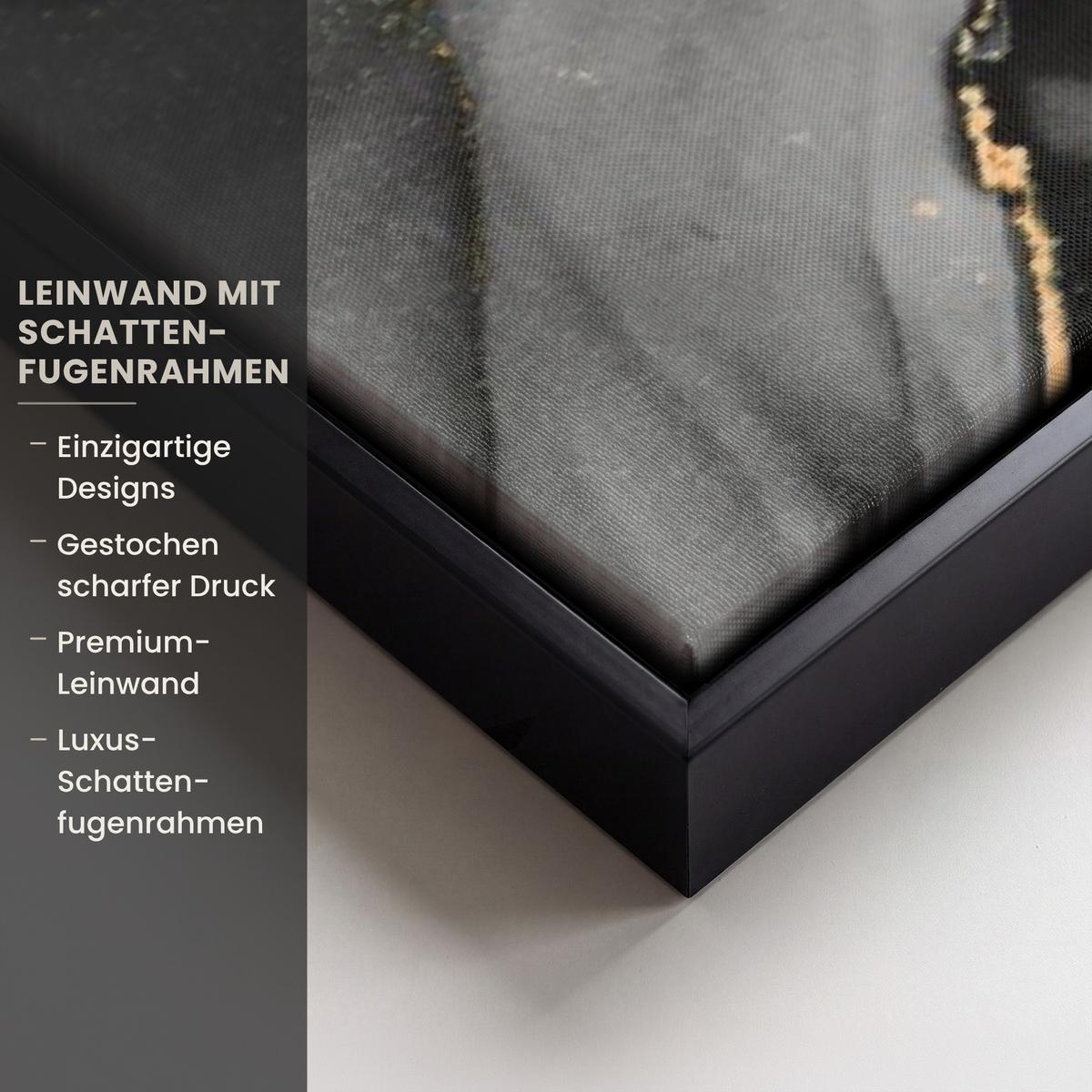 LEINWAND Bilder mit Rahmen - Grau - Luxus - Gold - Marmor - 120x80 - Dunkelgrau, Textil (120/80cm) - MuchoWow