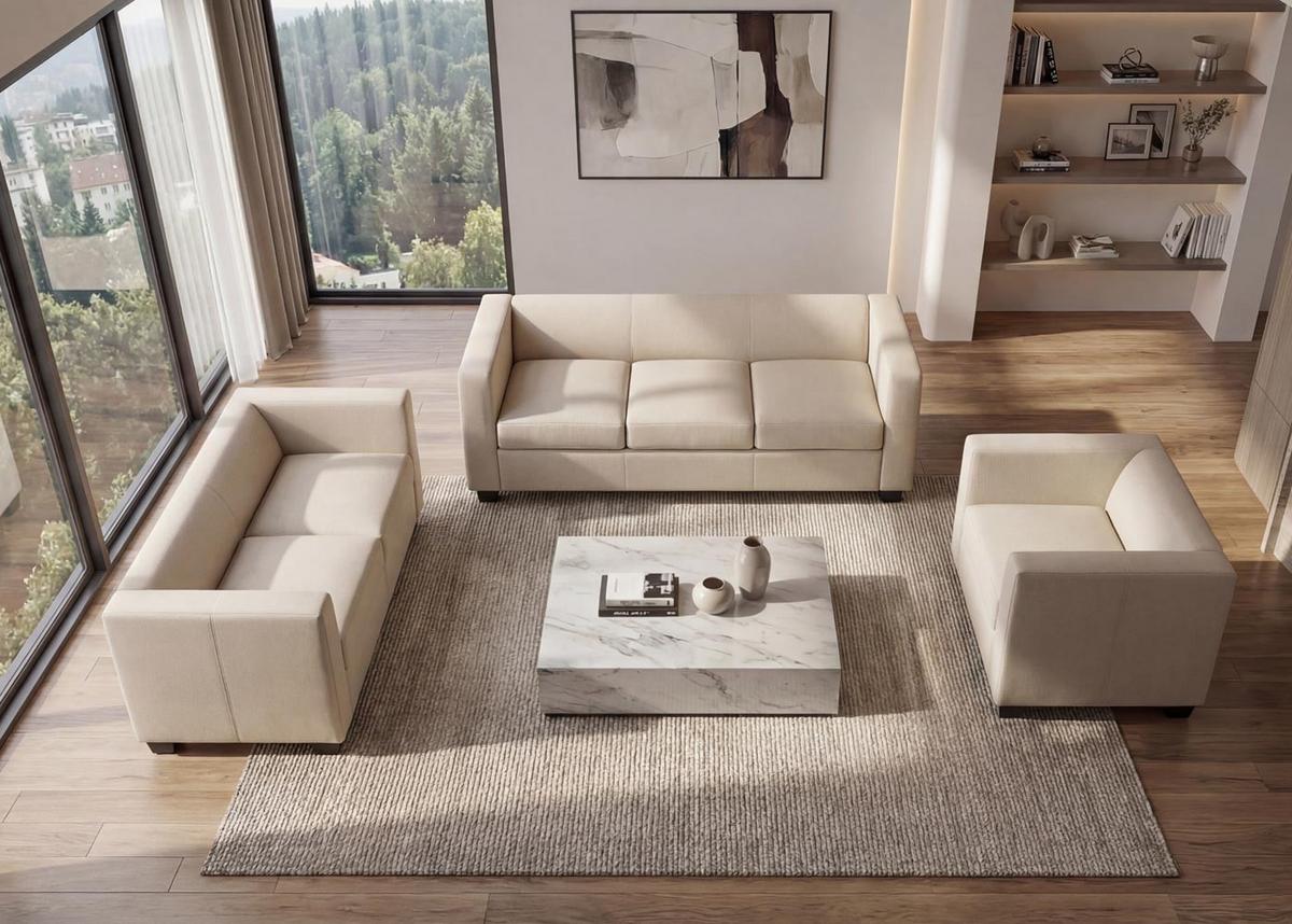 SOFAGARNITUR Cremeweiß 3er-Set - Creme, Textil (400/70/300cm) - MCW