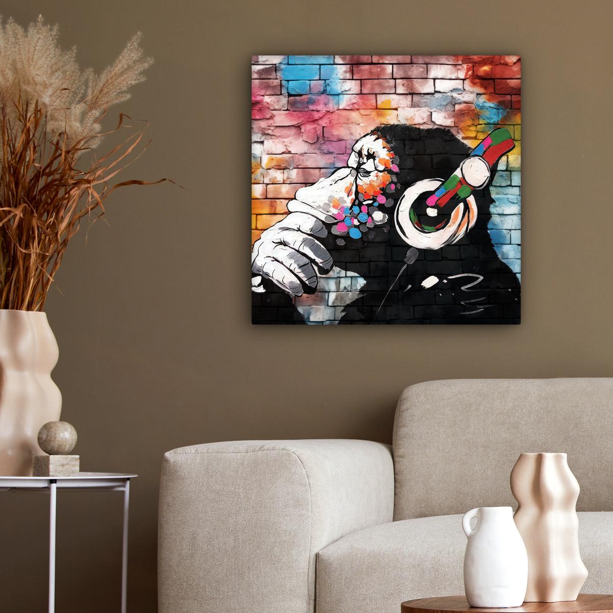 LEINWANDBILD Affe - Graffiti - Musik Wandbild Wohnzimmer 50x50 cm - Multicolor, Textil (50/50cm) - MuchoWow