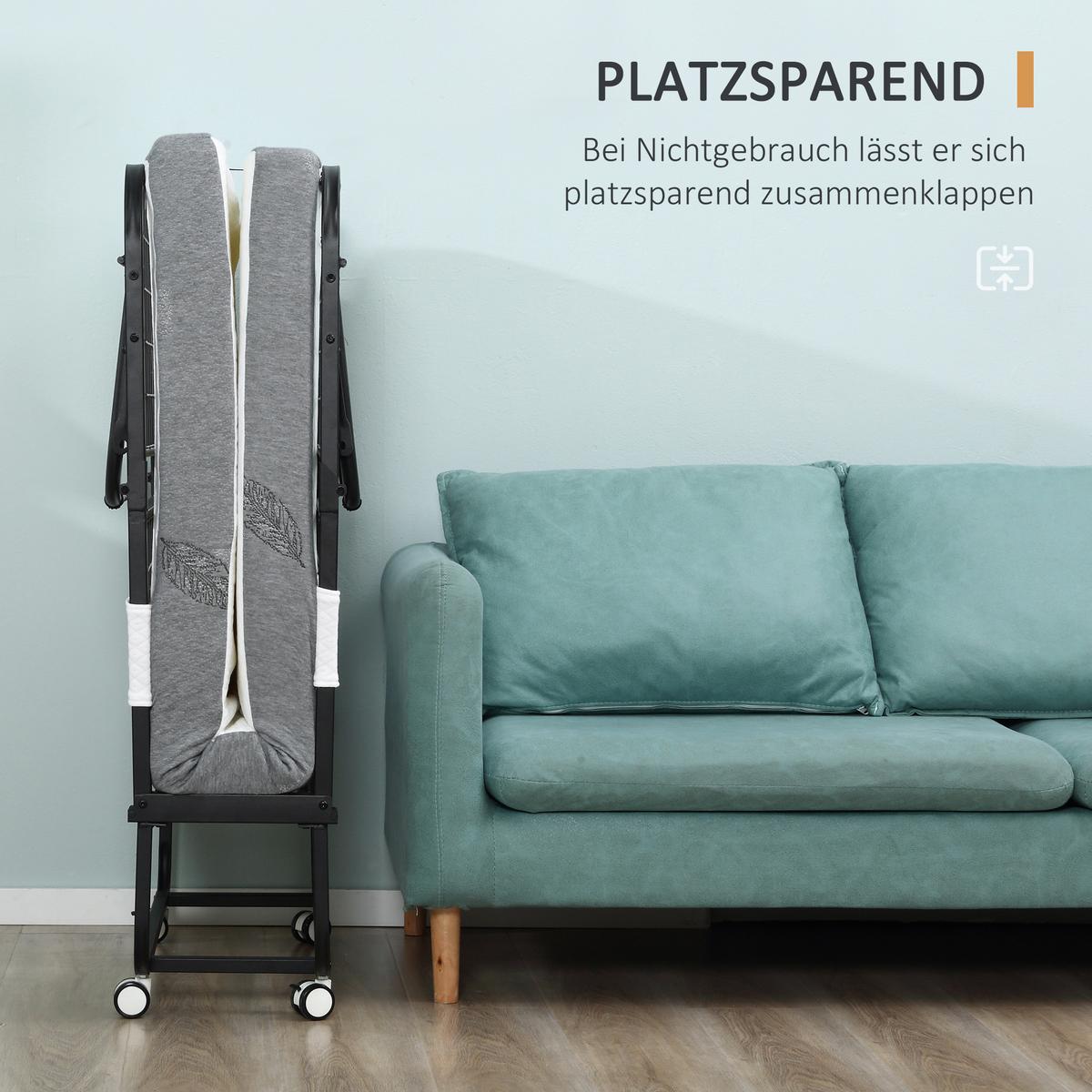 KLAPPBETT Polyester Schaumstoff Weiß Schwarz - Schwarz/Weiß, Kunststoff/Textil (90/200cm) - HOMCOM