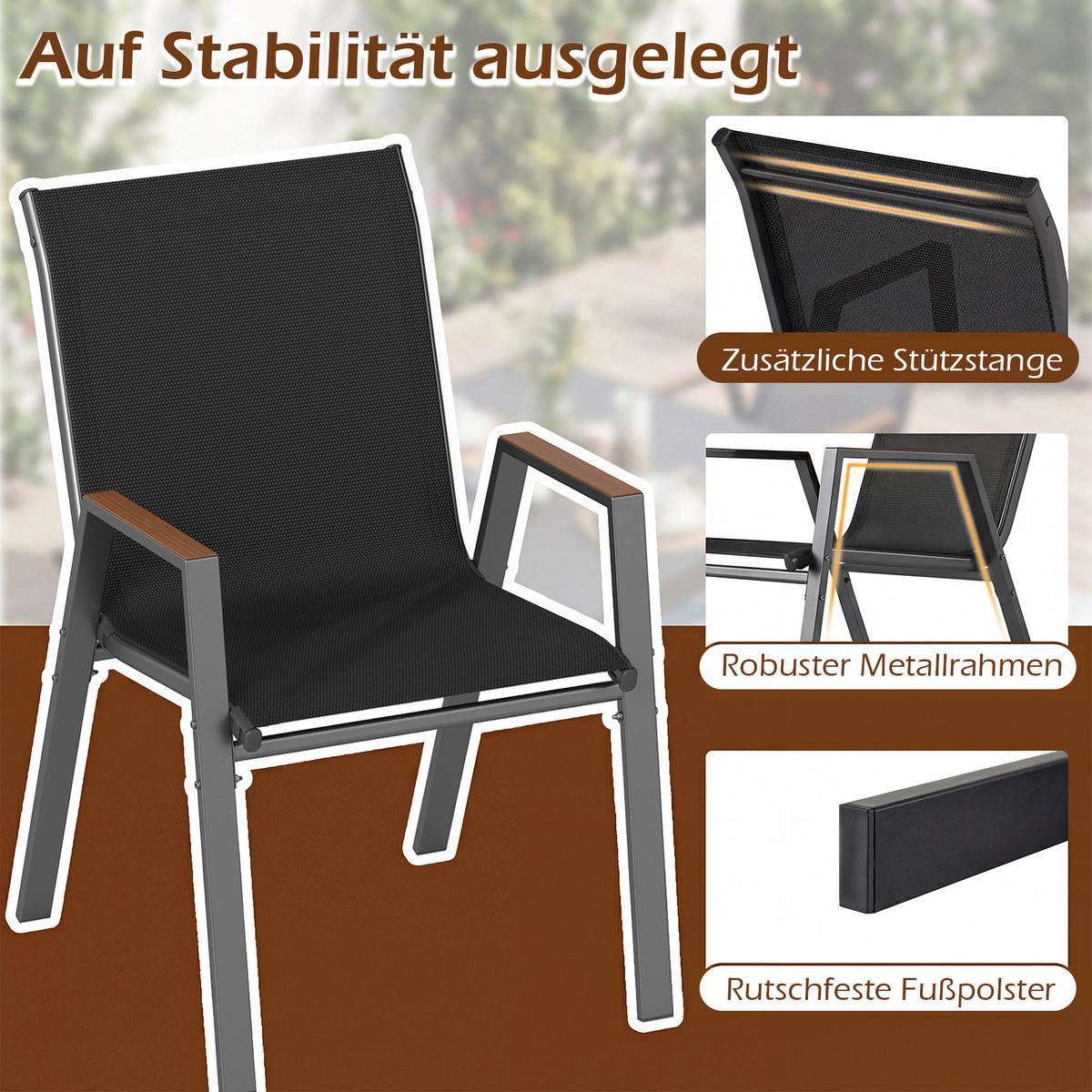 GARTENSTÜHLE stapelbar schwarz (2er-Set) - Schwarz, Metall (66/88/56cm) - COSTWAY