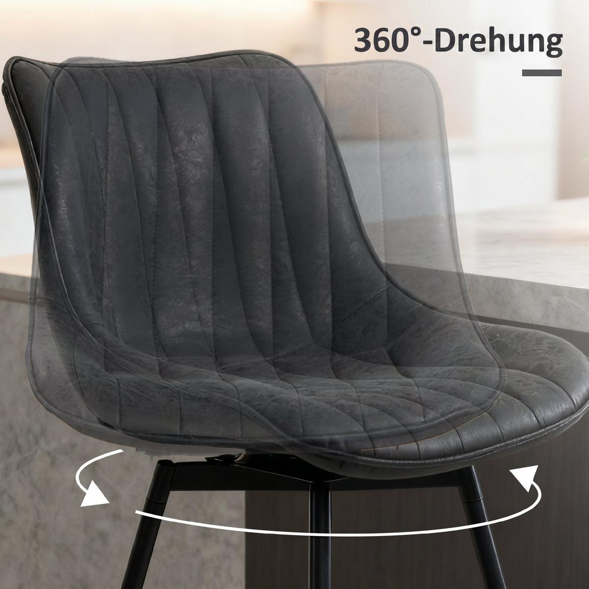 BARSTUHL 2er Set PU Schwarz - Schwarz, Kunststoff/Metall (47/97.5/54.5cm) - HOMCOM