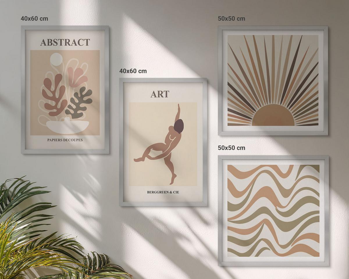 BILDER SET 4er Set - 50x50 cm & 40x60 cm Silberner Rahmen - Matisse Boho abstrakte Muster - Silberfarben, Kunststoff (50/50cm) - TULUP