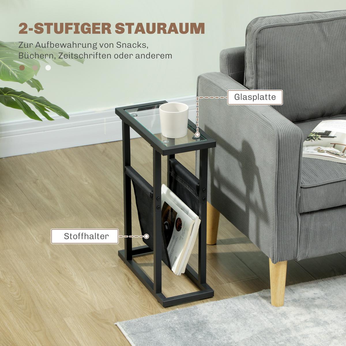 BEISTELLTISCH Couchtisch mit Stofftasche, Schwarz, 40 x 18 x 55,5 cm - Schwarz, Metall (40/18/55.5cm) - HOMCOM