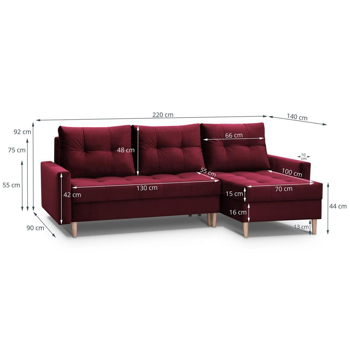 ECKSCHLAFSOFA Halant mit Bettkasten, universelle Ottomane, Veloursstoff, Bordeaux - Bordeaux, Textil (220/140cm) - Beautysofa