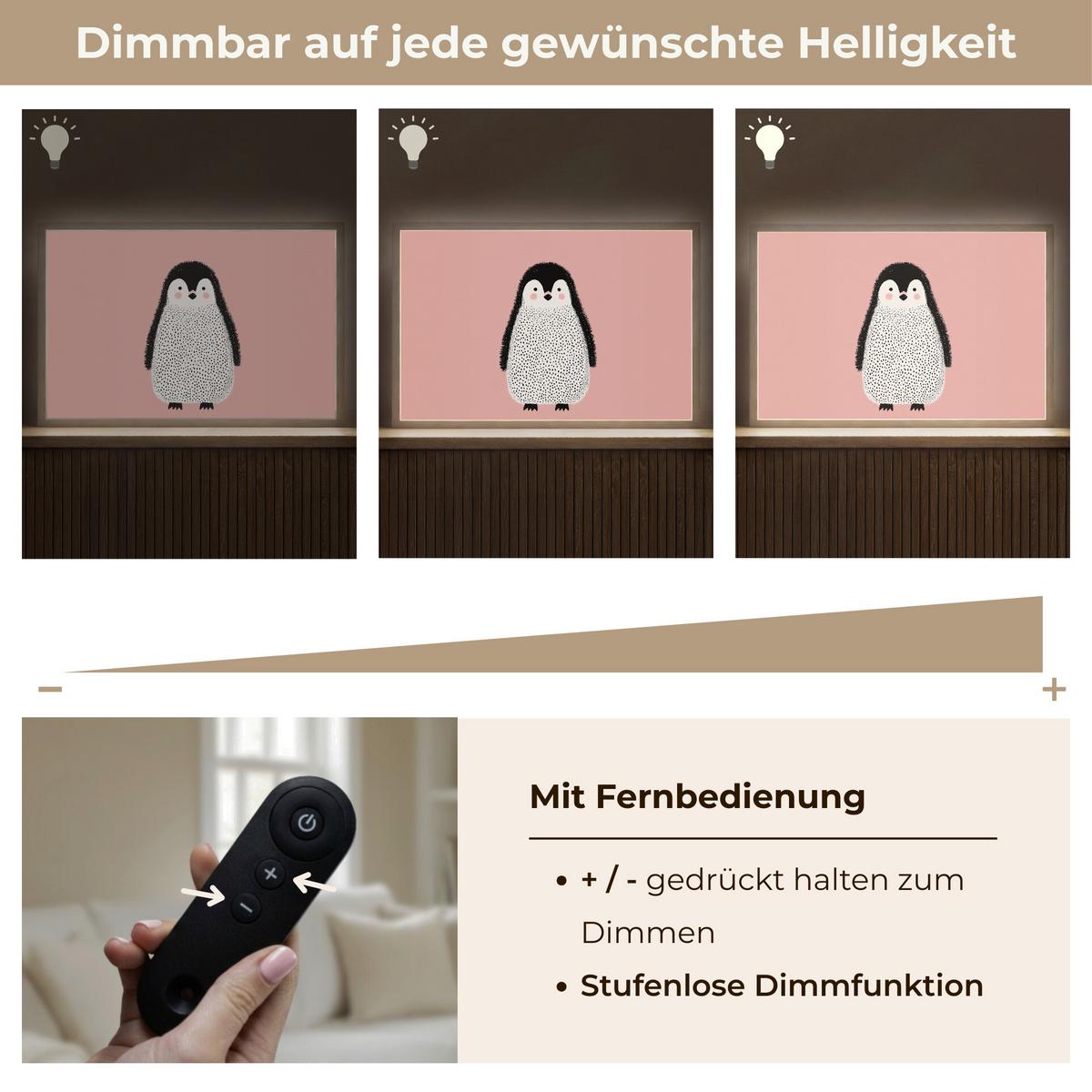 WANDLEUCHTE MIT AKKU Pinguin - Punkte - Minimalistisch - Rosa 60x40 cm - Rosa, Holzwerkstoff (60/40/8cm) - OnlyWow