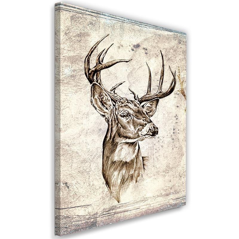 LEINWANDBILD Tier Hirsch-Skizze 1-teilig - Grau, Textil (70/100cm) - Feeby
