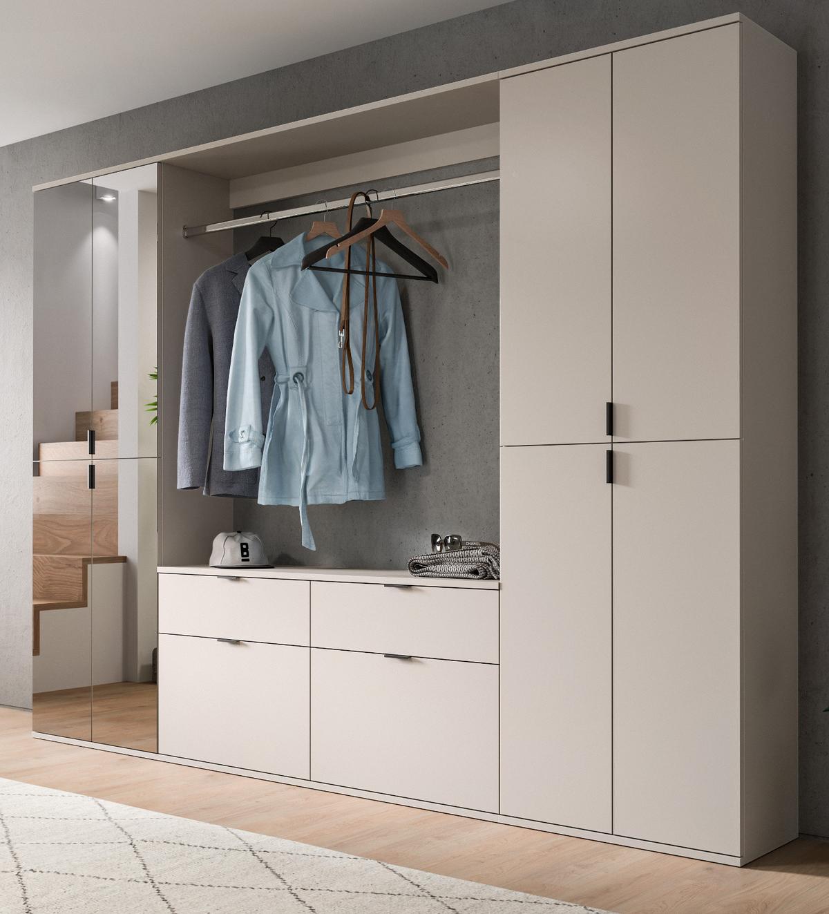 GARDEROBENSCHRANK in Kaschmir 61 x 193 cm, Flurschrank mit Spiegel - Kaschmir/Schwarz, Glas/Holzwerkstoff (61/193/34cm) - Inn.Furn
