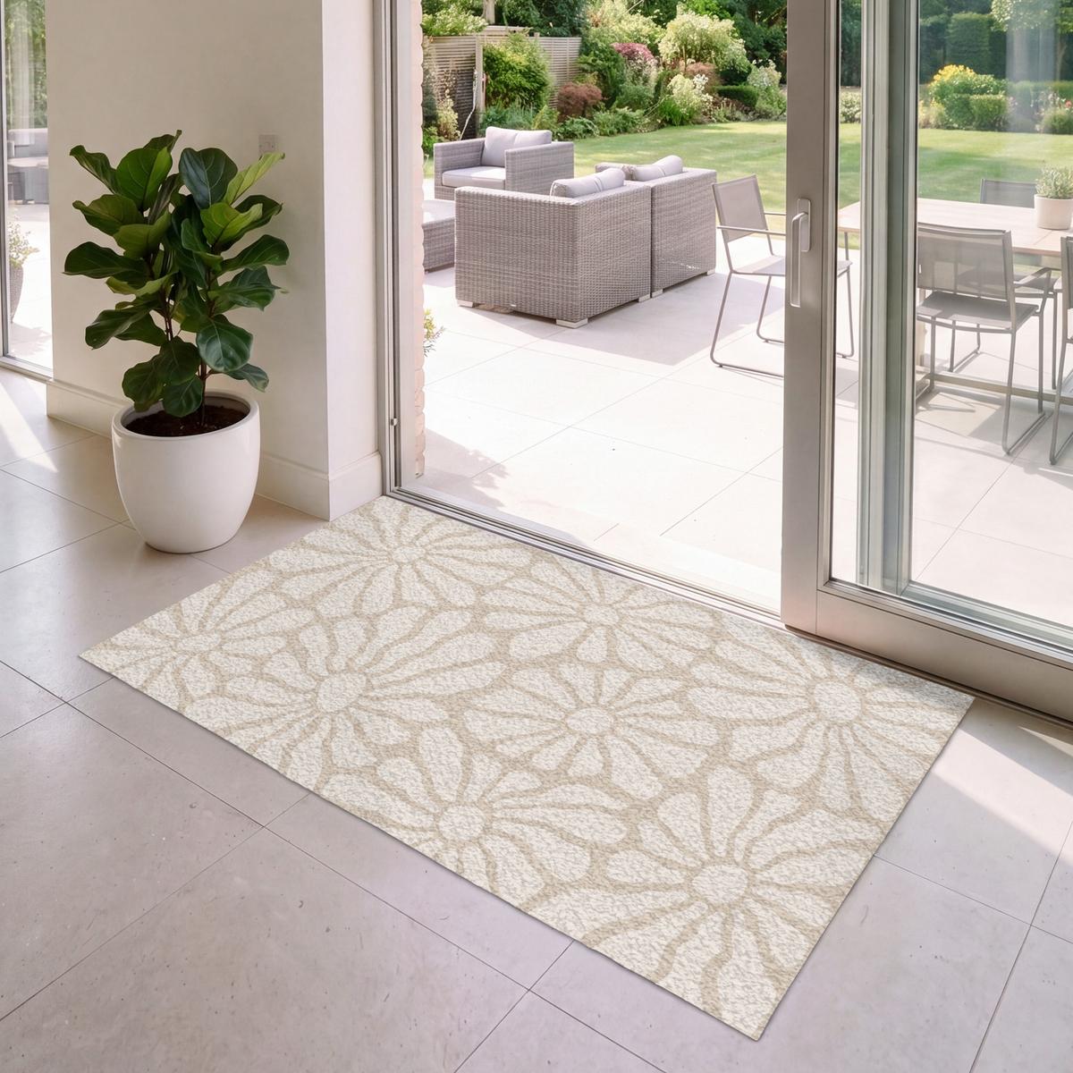 FUSSMATTE Floral - Druck - Beige - Braun - Minimalistisch Schmutzfangmatte 150x90 cm - Sandfarben, Kunststoff (150/0.4cm) - MuchoWow