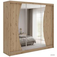 SCHWEBETÜRENSCHRANK 240 - VERONA - Eiche Artisan mit Spiegel - Alufarben/Eiche Artisan, Holzwerkstoff/Metall (240/216/61cm) - MKS