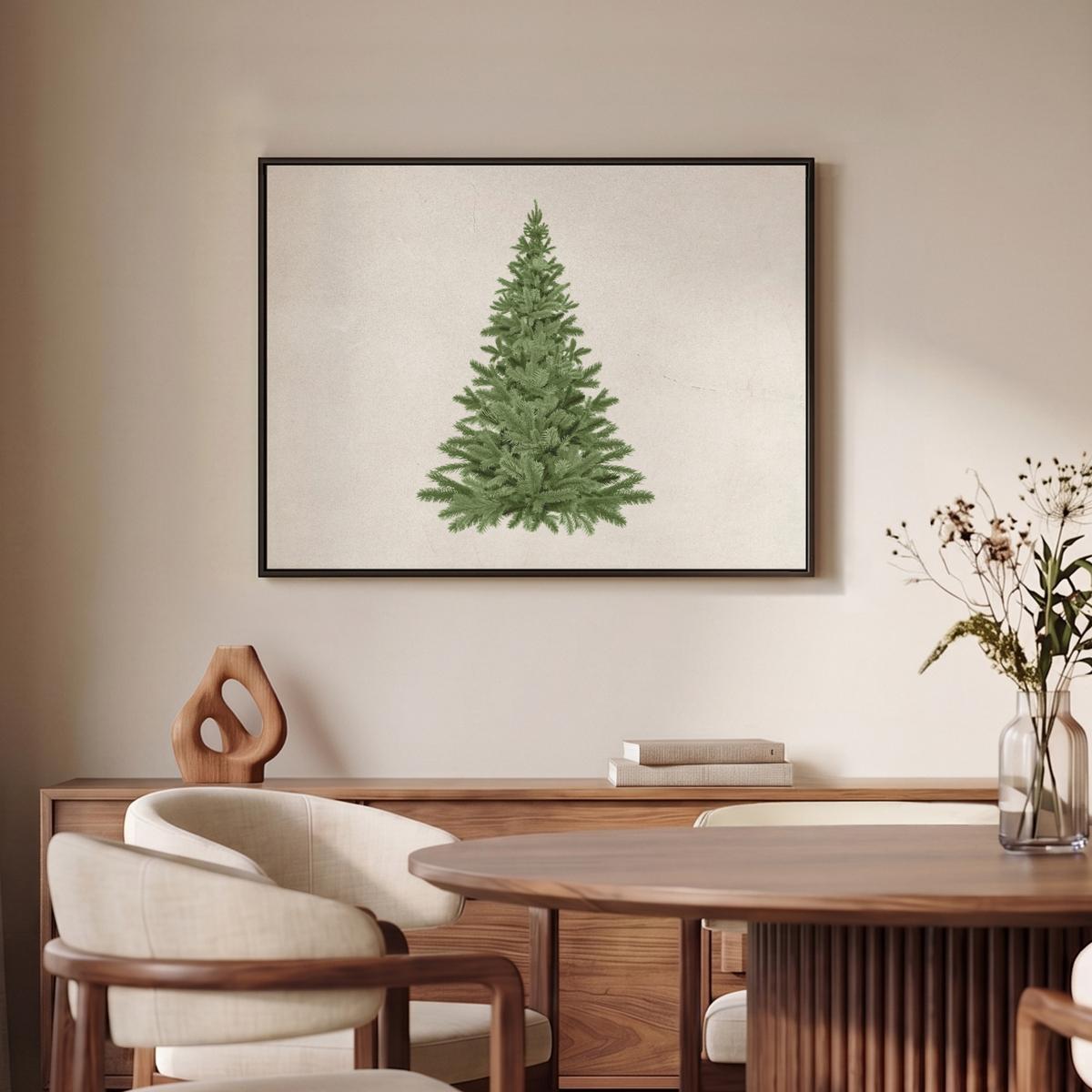 LEINWAND Bilder mit Rahmen - Weihnachtsbaum - Grün - Weihnachten - Feiertage - 70x50 - Olivgrün, Textil (70/50cm) - MuchoWow