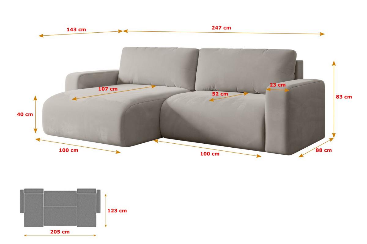 ECKSOFA mit Schlaffunktion und Bettkasten KLEEA-L - 247x143x83 cm Hellbraun Velours - Hellbraun/Schwarz, Holzwerkstoff/Kunststoff (247/143cm) - ALTDECOR
