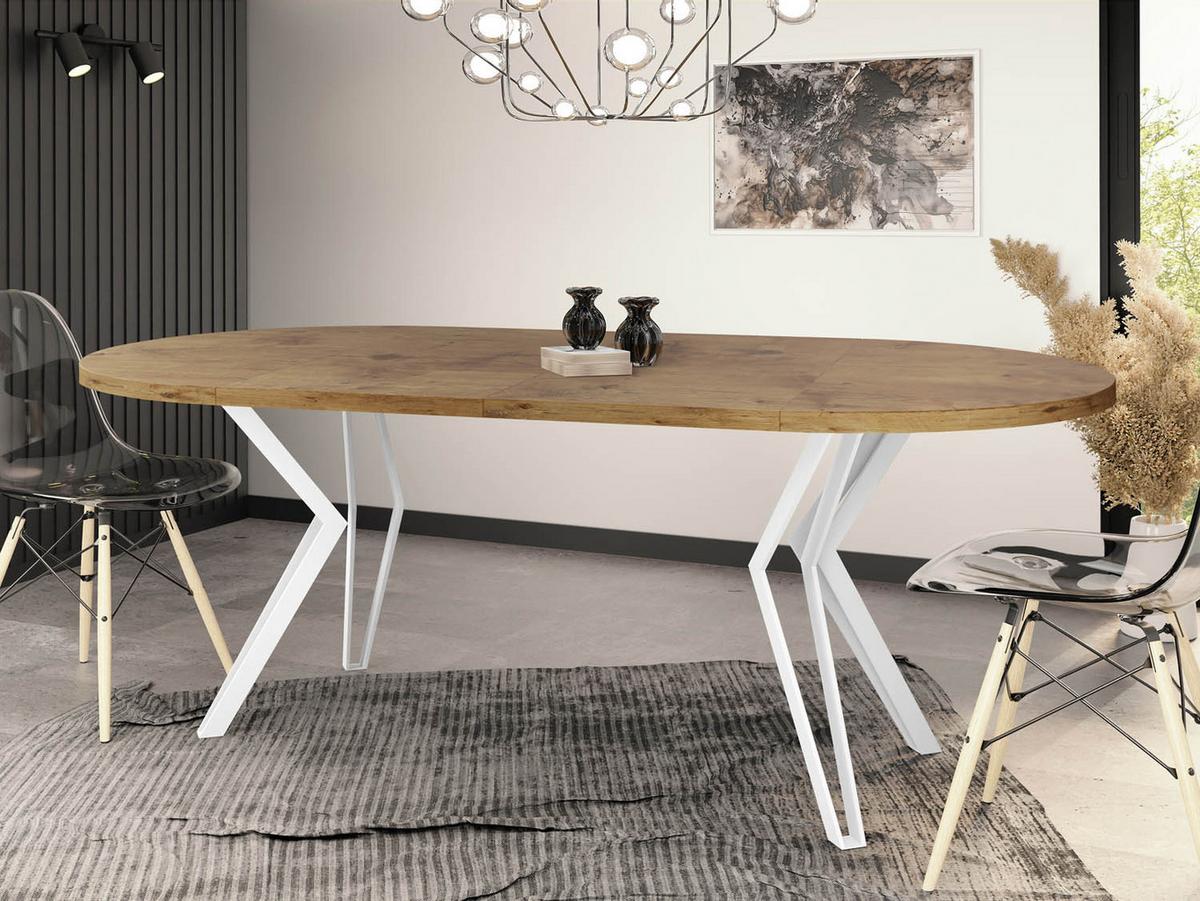 ESSTISCH Austin runder ausziehbarer, Lancelot Eiche 100-180/100/76 cm - Eichefarben/Weiß, Holzwerkstoff/Metall (100/180/76cm) - WFL GROUP