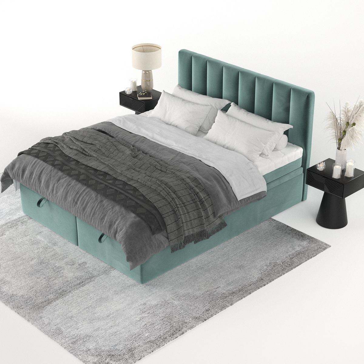 BOXBETT Lume 200/200 cm Türkis im Kronos Stoff - Türkis/Schwarz, Holz/Holzwerkstoff (200/200cm) - AltaBeds