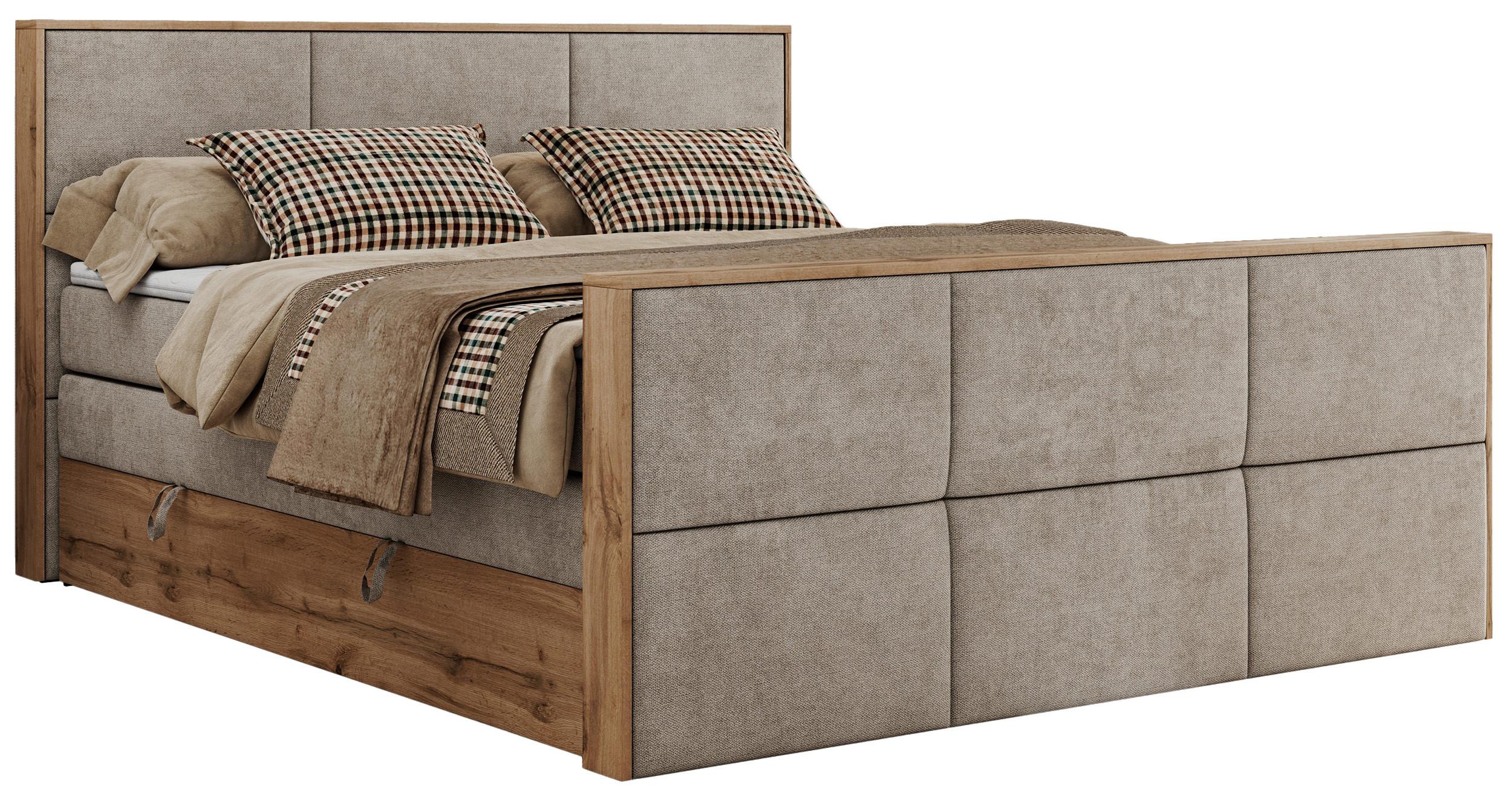 BOXSPRINGBETT ALBERO 2 KING DUO 140/200 Beige Strukture - H4 - Beige, Holz/Textil (140/200cm) - MKS