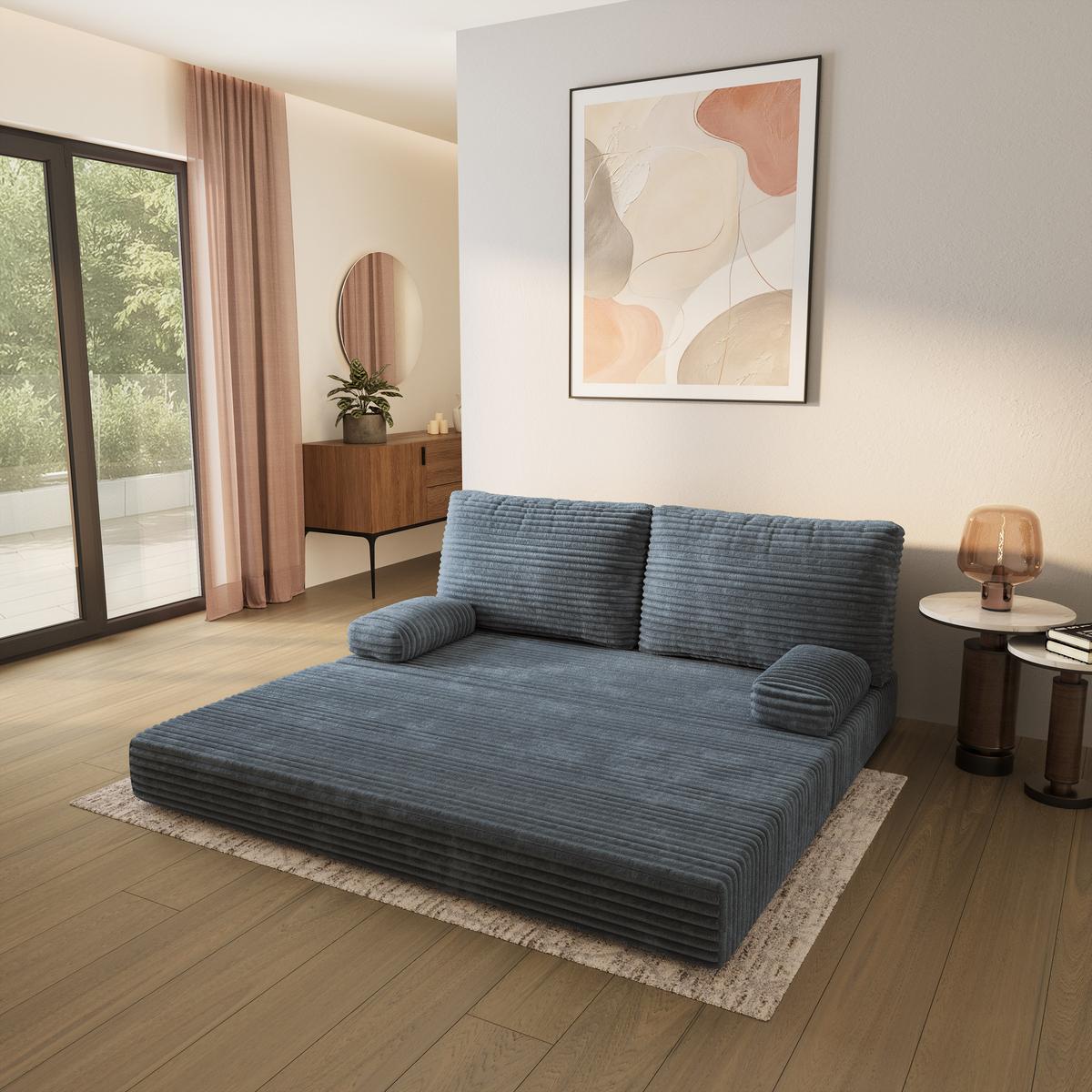 BETTSOFA SILAR aus Schaumstoff Kordstoff Grau Schlaffunktion - Blaugrau, Textil (170/86/80cm) - MASSENO