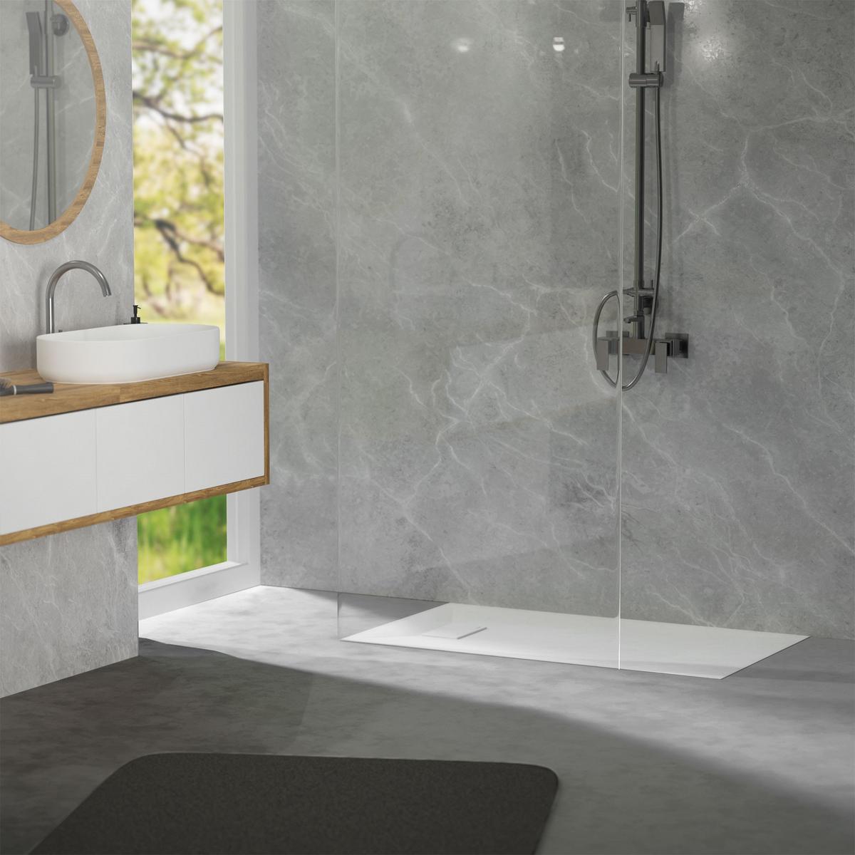 DUSCHWANNE 120x70 cm Weiß mit Ablaufgarnitur aus SMC - Weiß, Kunststoff (70/3/120cm) - LuxeBath