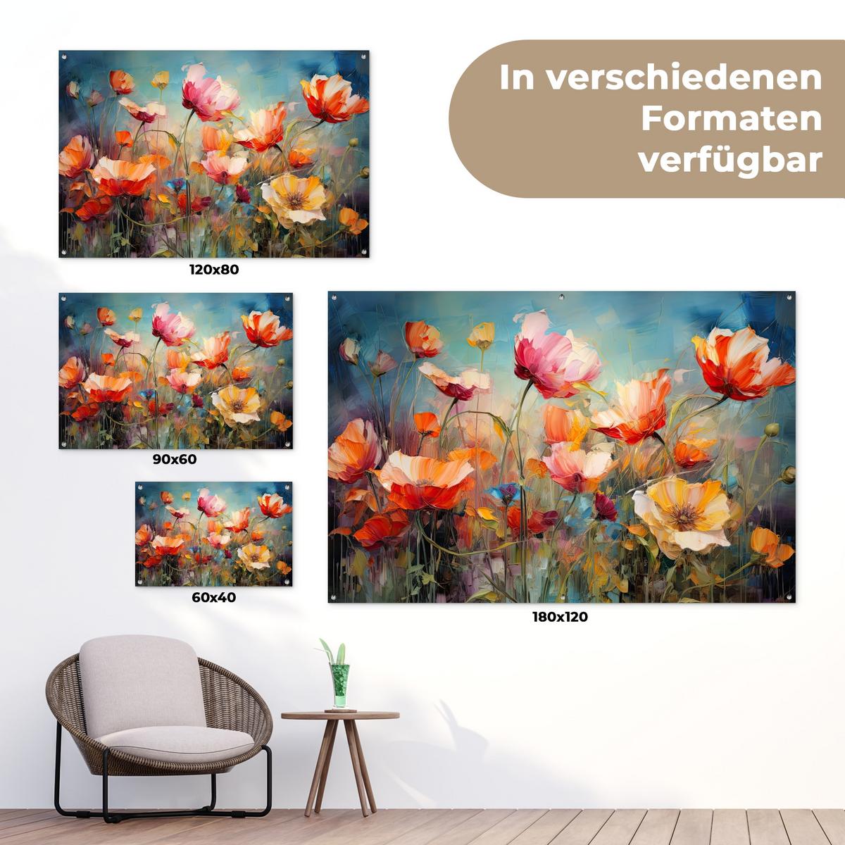 GARTENPOSTER Blumen - Aquarell - Kunst - Botanisch - Natur Gartendeko 90x60 cm - Orange, Kunststoff (90/60/0.2cm) - OnlyWow