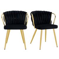 ESSZIMMERSTUHL 2ER-SET aus Samt mit goldenen Beinen, ergonomisch gepolstert - Schwarz, Textil (43/76/58cm) - Urban Meuble