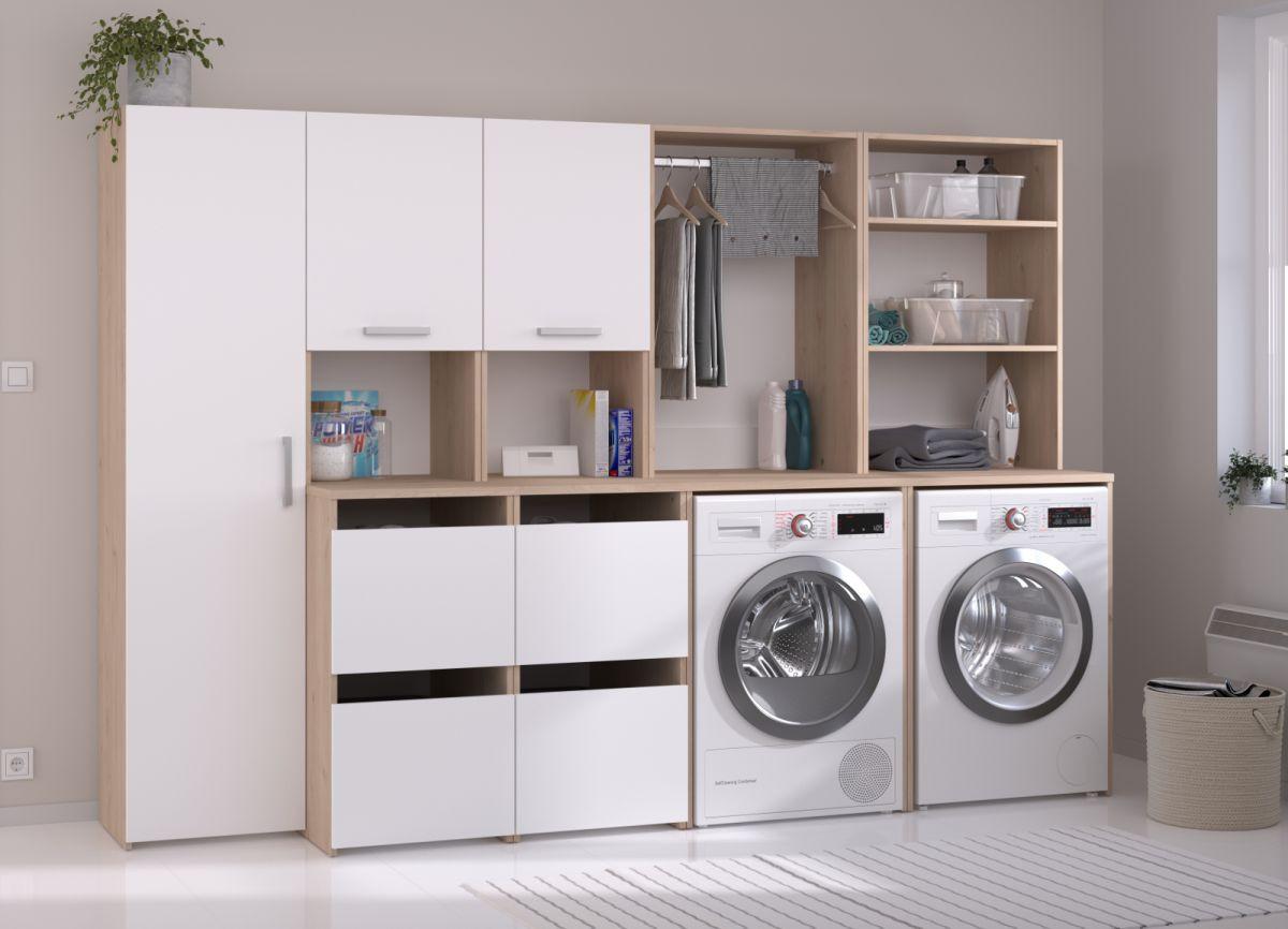 WASCHMASCHINENSCHRANK weiß, Eiche Jackson, Umbauschrank Set 4-teilig 268 cm mit viel Stauraum - Eichefarben/Silberfarben, Holzwerkstoff/Kunststoff (268/184/67cm) - Parisot Meuble