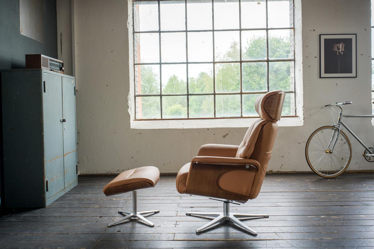 RELAXSESSELSET TOSAR Braun Leder - Silberfarben/Braun, Leder/Metall (83/110/89cm) - KAWOLA
