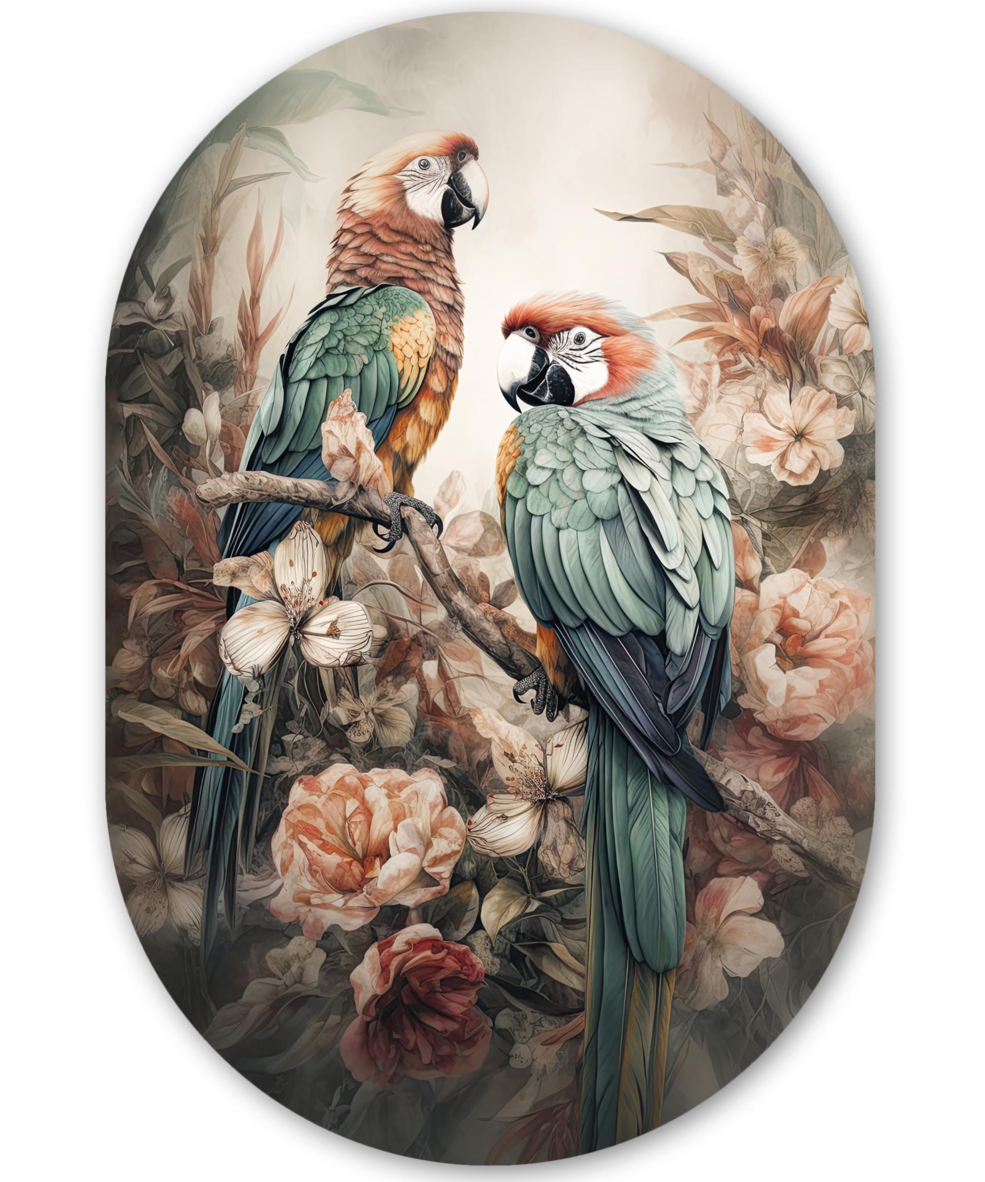 WANDBILD Papageien - Vögel - Natur - Blumen Deko Groß 80x120 cm - Baltimorefarben, Kunststoff (80/120cm) - MuchoWow