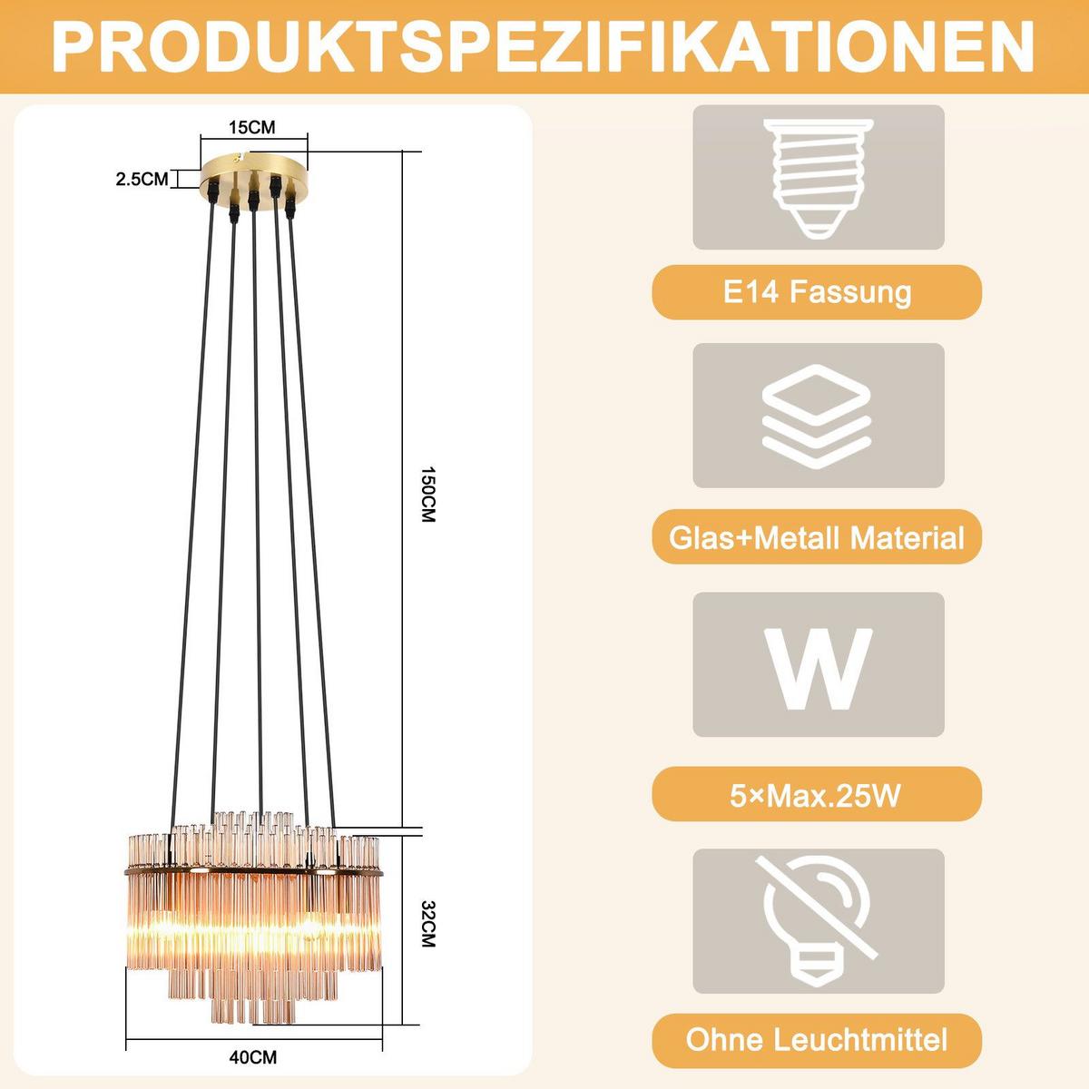 PENDELLEUCHTE BERGISCH Ⅲ 15/40/150 cm - Goldfarben, Metall (15/40/150cm) - Nettlife