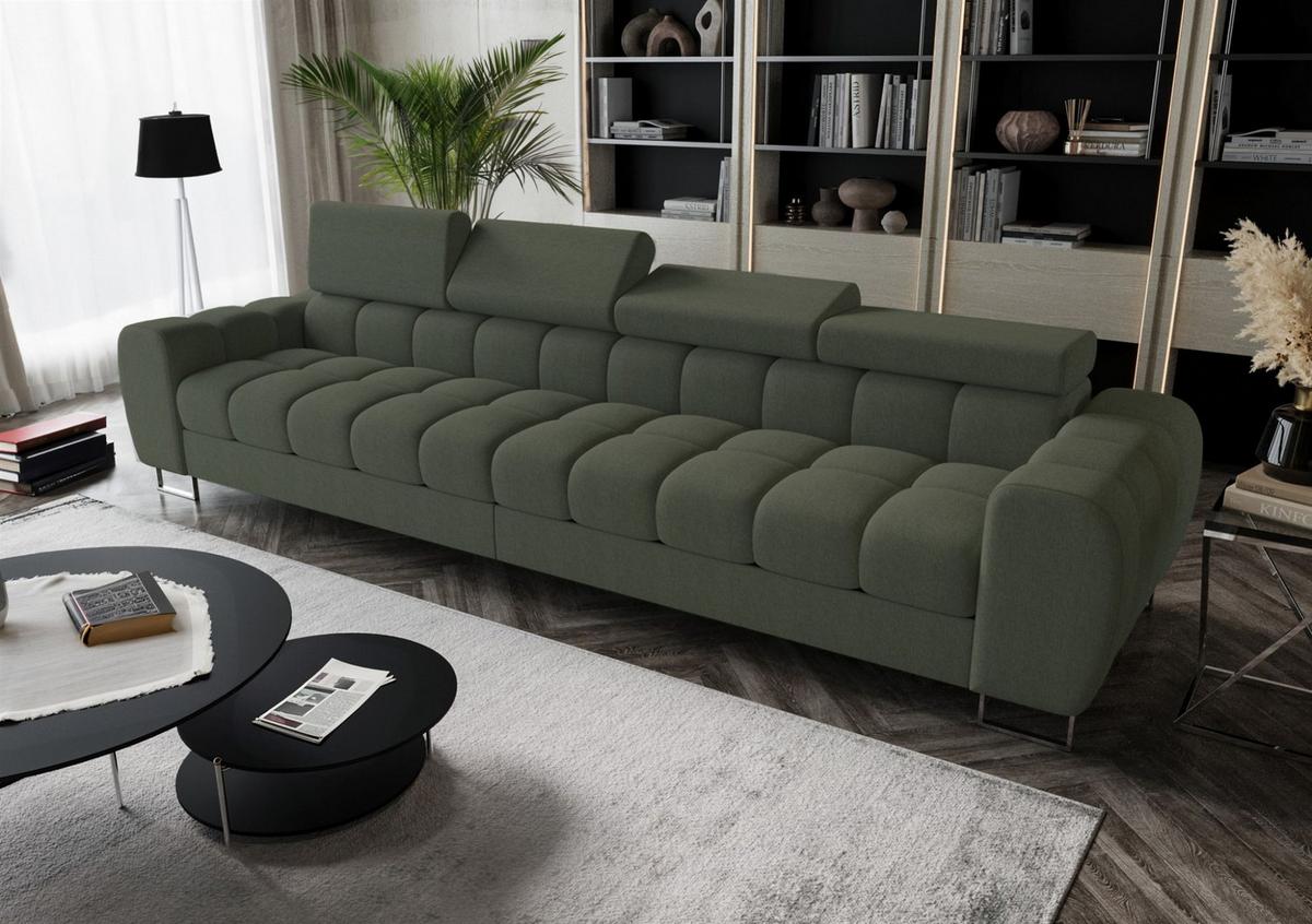 SOFA 4-sitzer Bastien In Stoff Gemma - Grün, Holzwerkstoff/Textil (335/95/97cm) - Fun Möbel