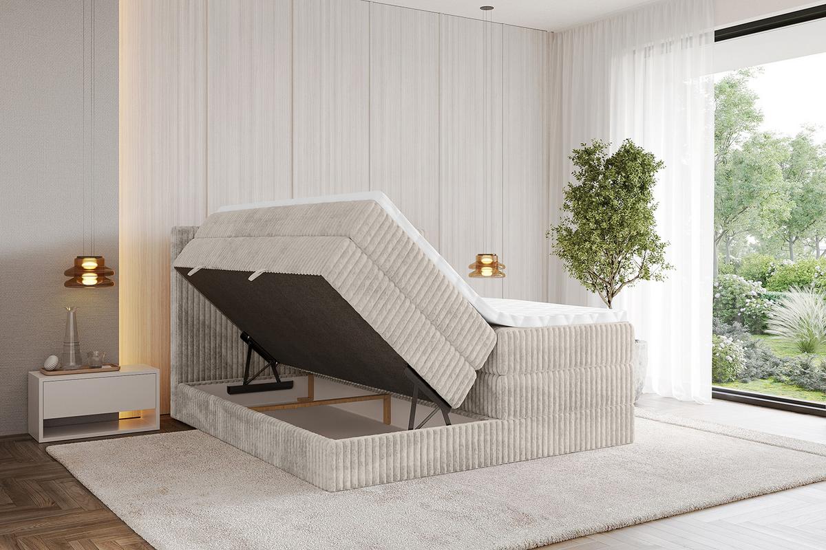 BOXSPRINGBETT mit Matratze H3|H4 und Lattenrost - TOLO KING 120x200 Cord - Creme - Creme, Holzwerkstoff (120/200cm) - ALTDECOR