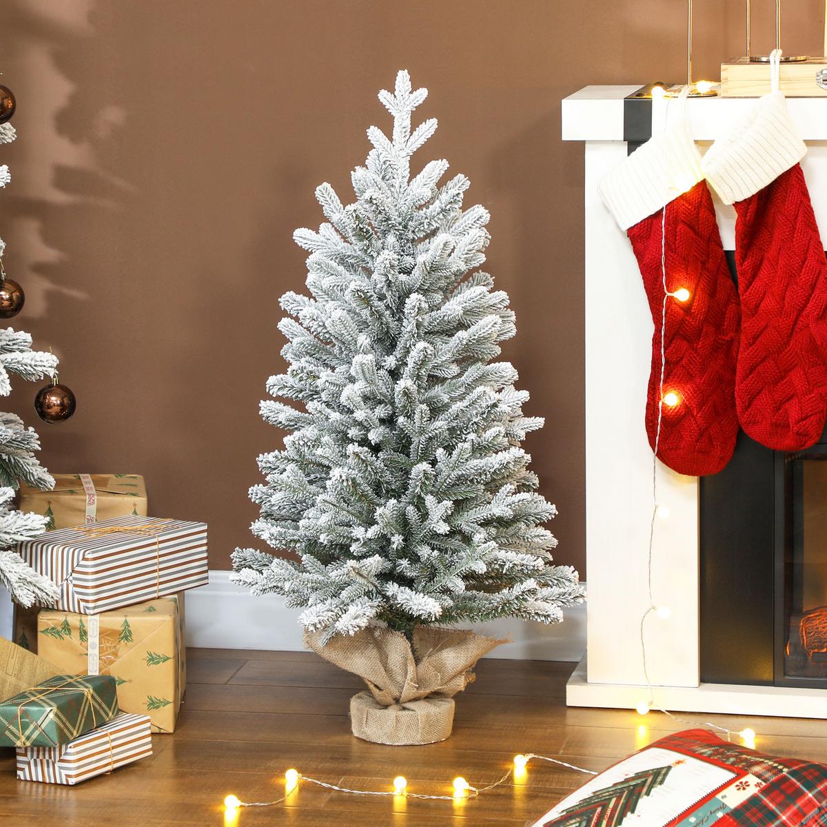 MINI Künstlicher Weihnachtsbaum 90 cm künstlich Tannenbaum mit Schnee Weiß - Grün, Kunststoff (90cm) - HOMCOM