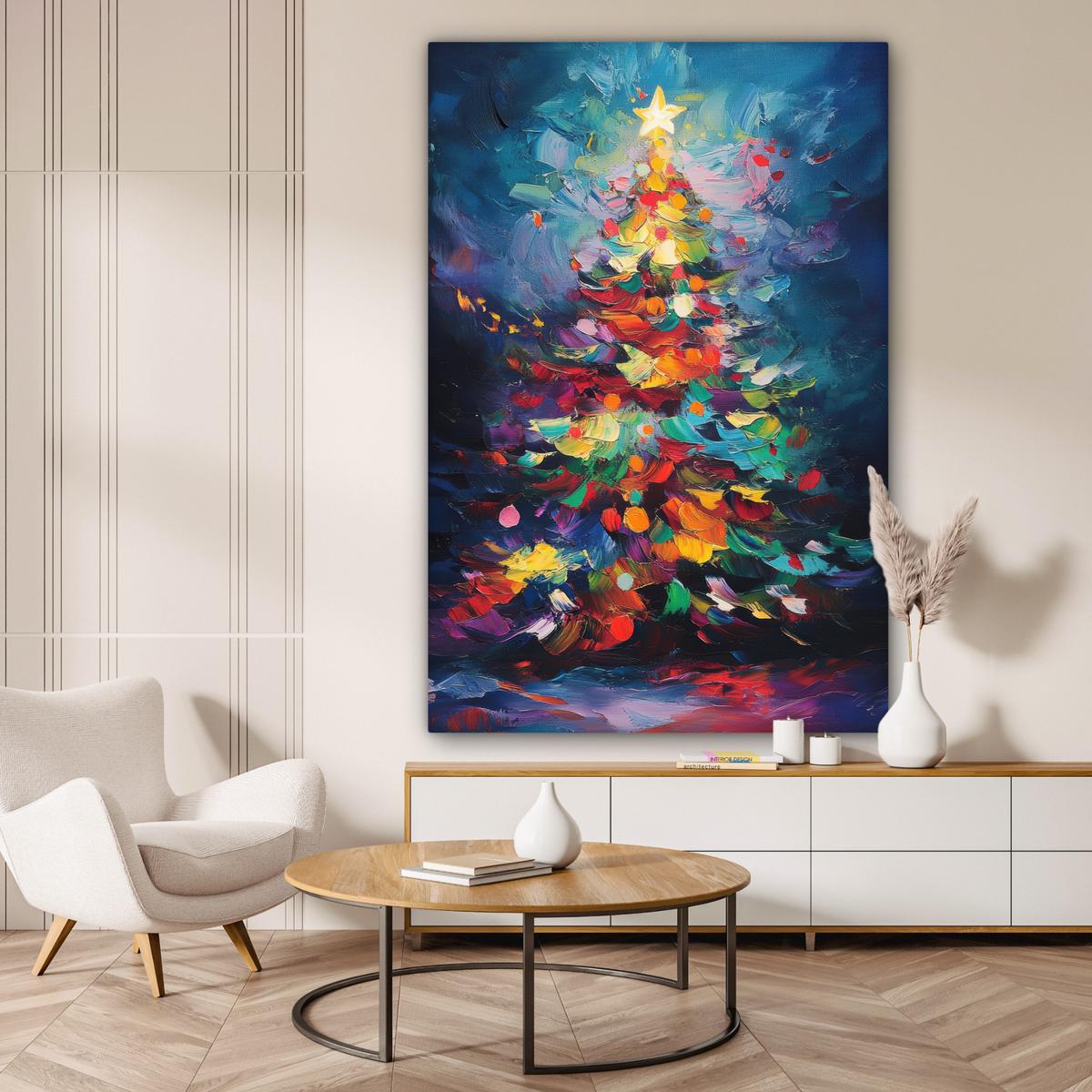 LEINWANDBILD Weihnachtsbaum - Weihnachten - Abstrakt - Farbenfroh Deko Groß 90x140 cm - Multicolor, Textil (90/140cm) - MuchoWow