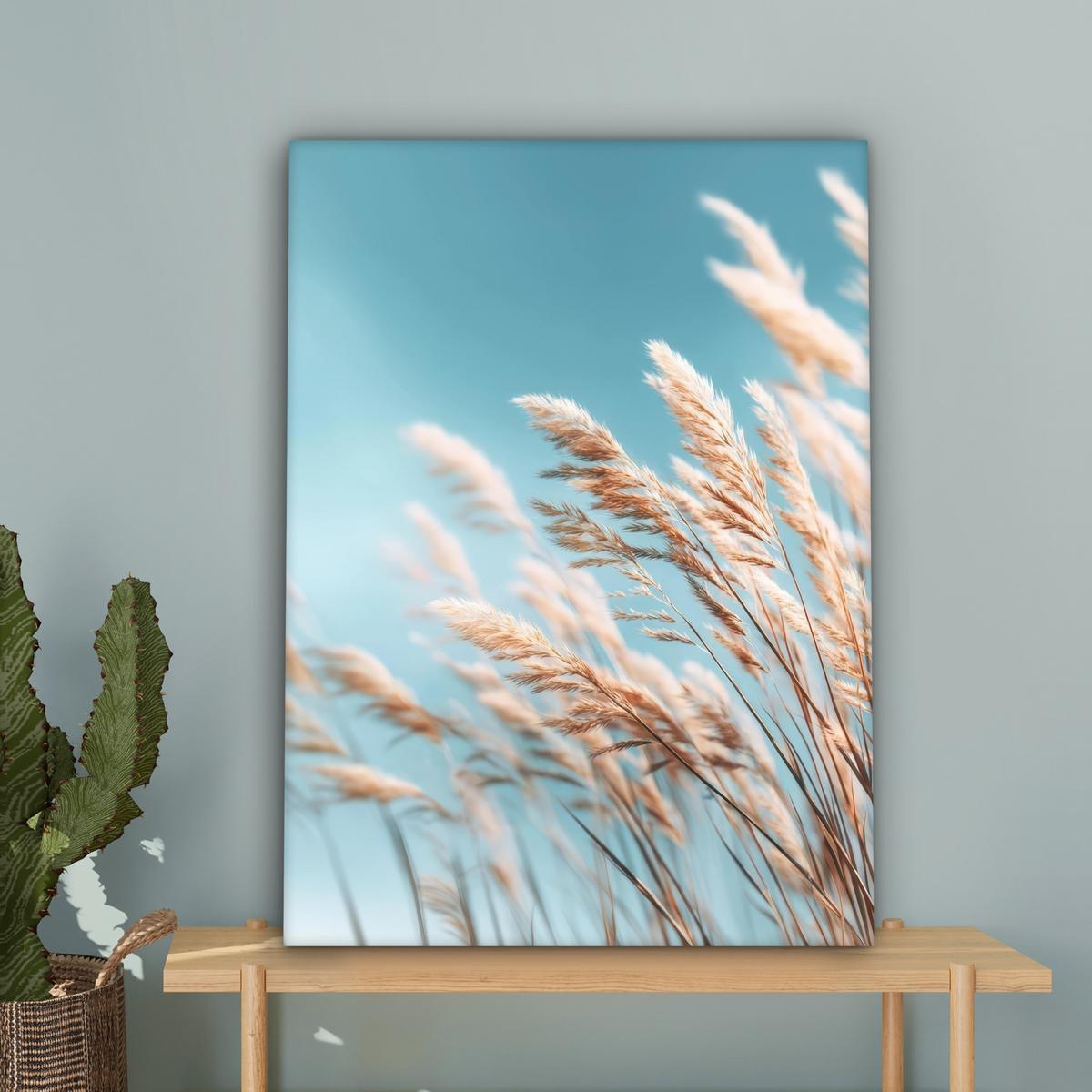 LEINWANDBILD Ziergras - Wind - Hellbraun Wandbild Wohnzimmer 60x80 cm - Hellblau, Textil (60/80cm) - MuchoWow