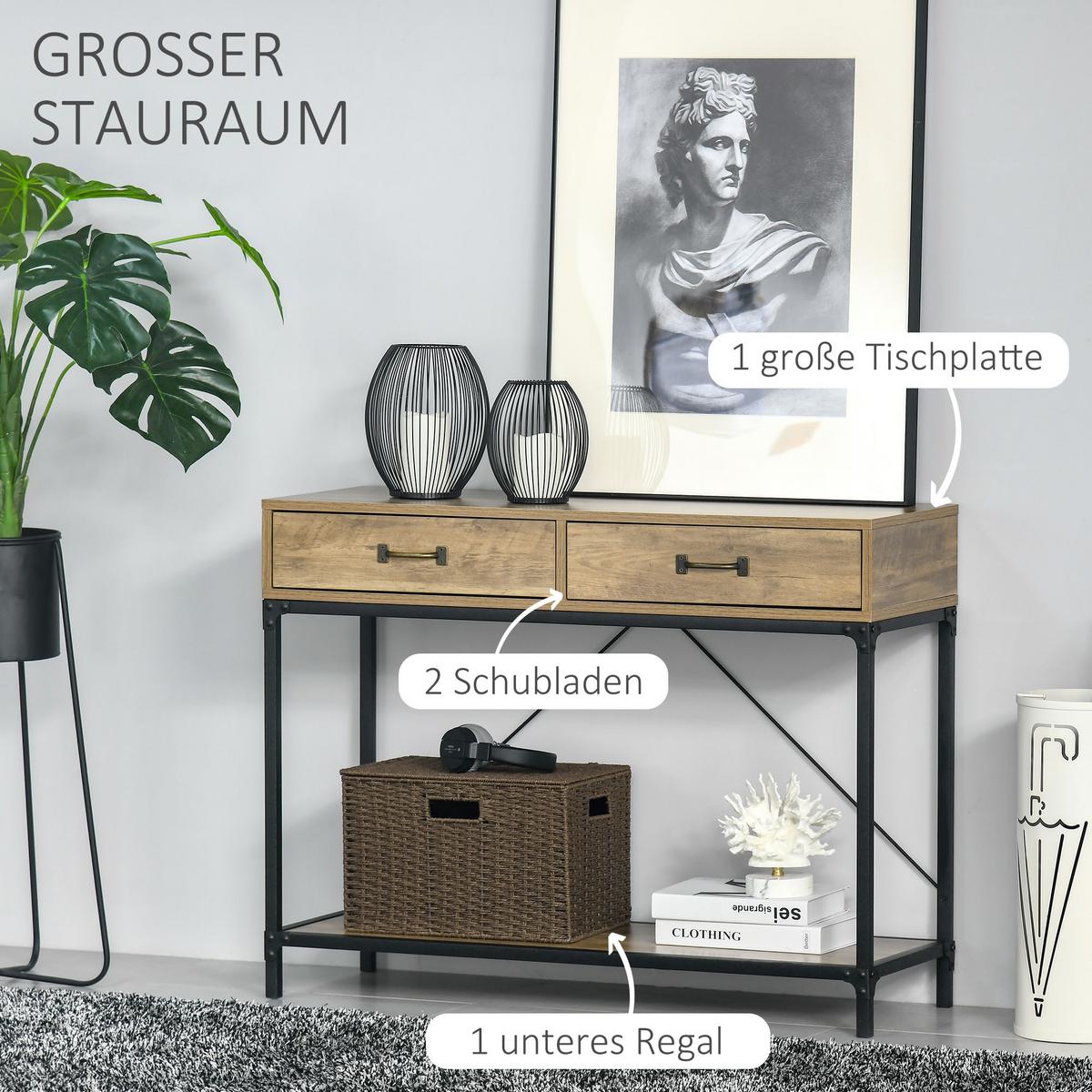 KONSOLENTISCH, 2 Schubladen, 100 x 35 x 76,5 cm - Braun, Holzwerkstoff (100/35/76.5cm) - HOMCOM