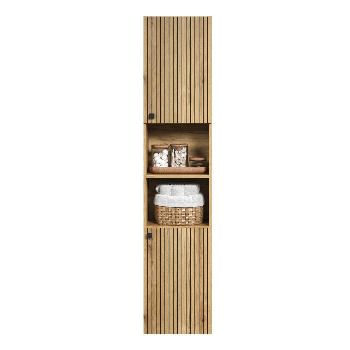 BADEZIMMERSÄULE mit Rillen, 2 Türen und 2 Fächern - purebliss 112/15/44,5 cm - Eichefarben, Holzwerkstoff (40/186/31cm) - Trendteam