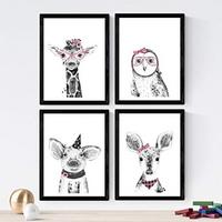 POSTER Set mit 4 „Tiere mit rosa und schwarz Accessoires“ A4 Schwarzer Rahmen - Schwarz, Papier (29.7/3cm) - Nacnic
