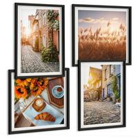 BILDER SET 4er Set - 50x50 cm & 40x60 cm Schwarzer Rahmen - Charmante Straßen mit Kaffee - Schwarz, Kunststoff (50/50cm) - TULUP