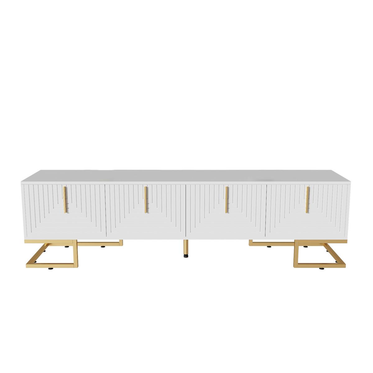 TV-SCHRANK Weiß mit Goldbeinen & 4 Türen Geometrisches Design 170×45 cm - Sonoma Eiche, Holzwerkstoff (170/46/40cm) - Urban Meuble