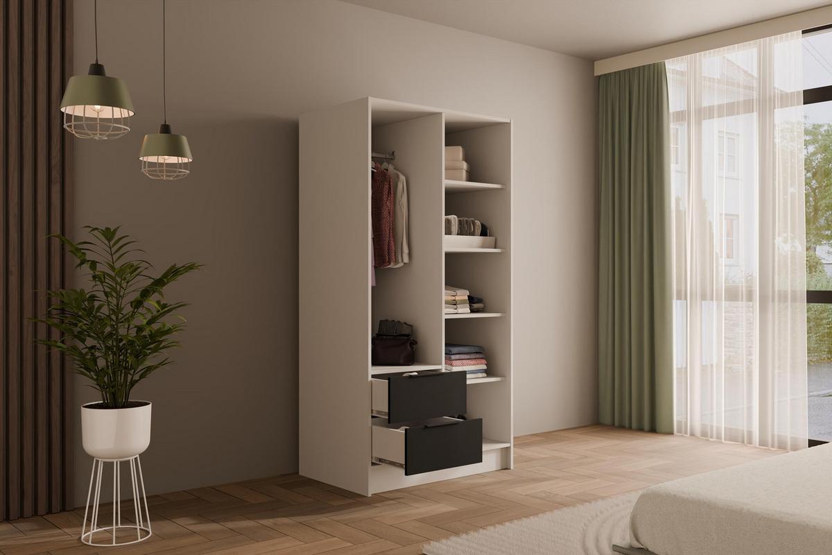 KLEIDERSCHRANK NELIA - 120 cm - Schwarz/Weiß, Holzwerkstoff (102/200/51cm) - ALTDECOR