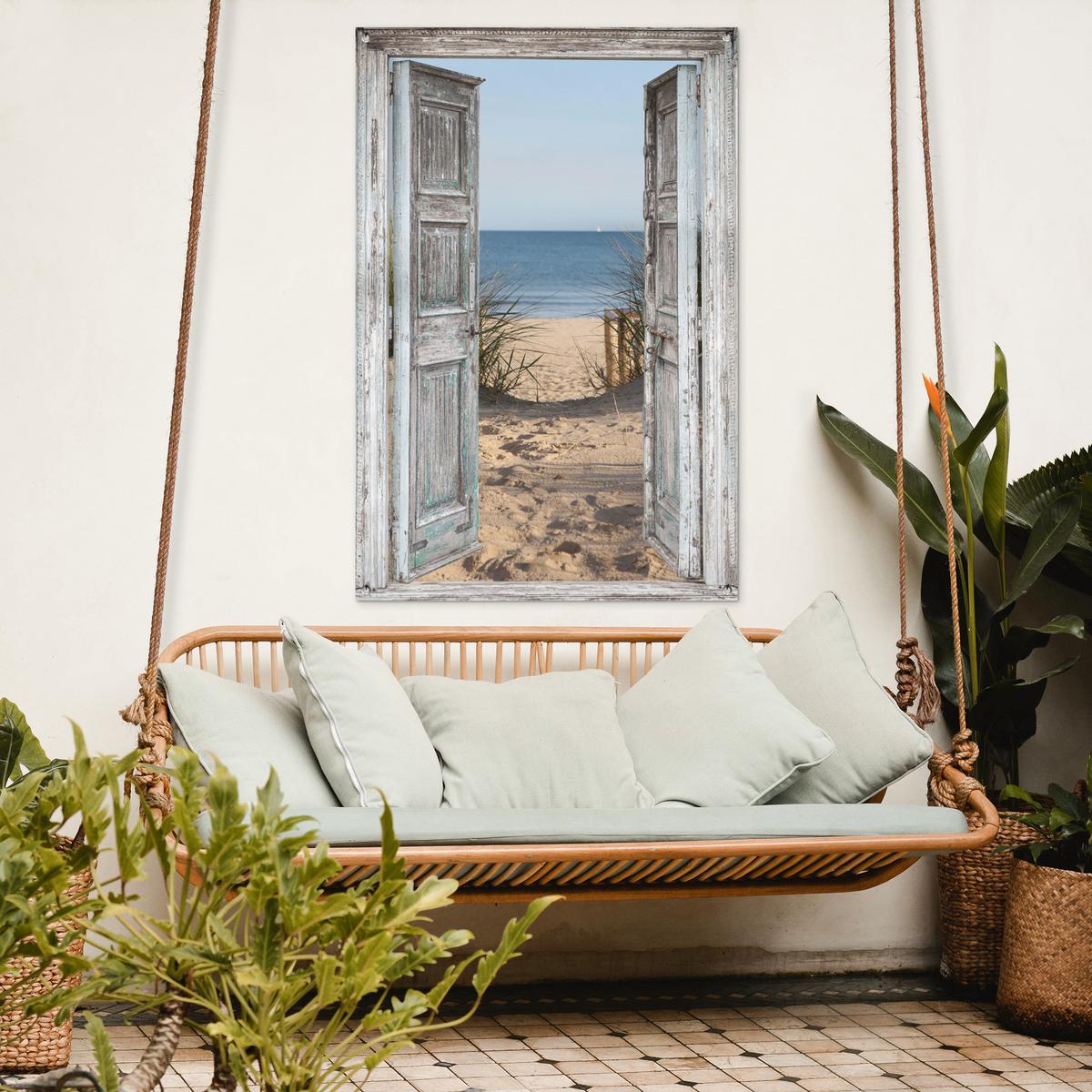 GARTENPOSTER Düne - Strand - Aussicht - Sommer Outdoor Bilder 80x120 cm - Hellgrau, Kunststoff (80/120/0.2cm) - OnlyWow