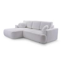 ECKSOFA FILO Weiß Boucle-Stoff mit Schlaffunktion - Weiß, Holz (260/168cm) - MASSENO