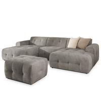 WOHNLANDSCHAFT inkl. Hocker Kozy im Bumpy-Design mit Schlaffunktion und fester Rückenlehne aus weichem Taupe Chenille-Stoff - Taupe/Schwarz, Holz/Kunststoff (323/79/161cm) - S-Style